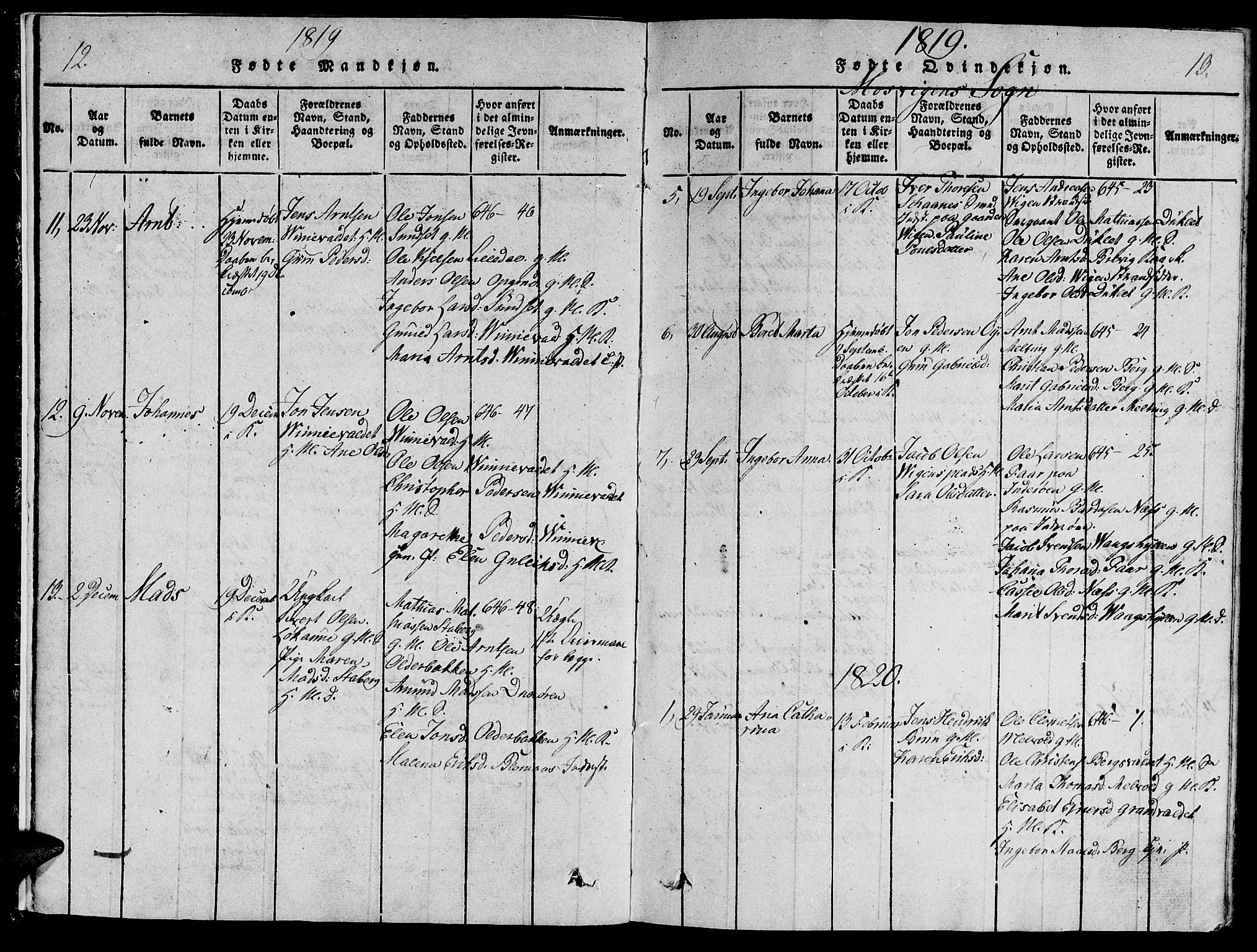 Ministerialprotokoller, klokkerbøker og fødselsregistre - Nord-Trøndelag, SAT/A-1458/733/L0322: Parish register (official) no. 733A01, 1817-1842, p. 12-13