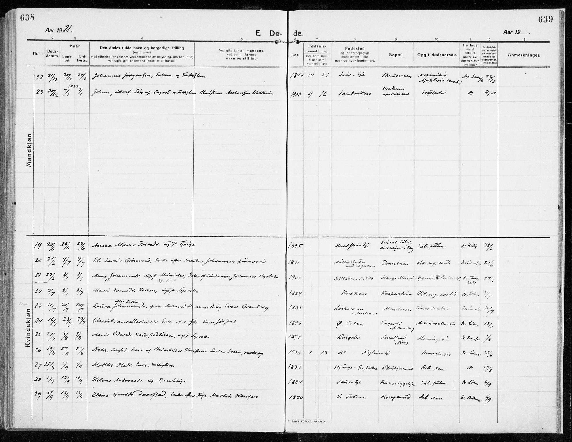 Ringsaker prestekontor, SAH/PREST-014/K/Ka/L0020: Parish register (official) no. 20, 1913-1922, p. 638-639