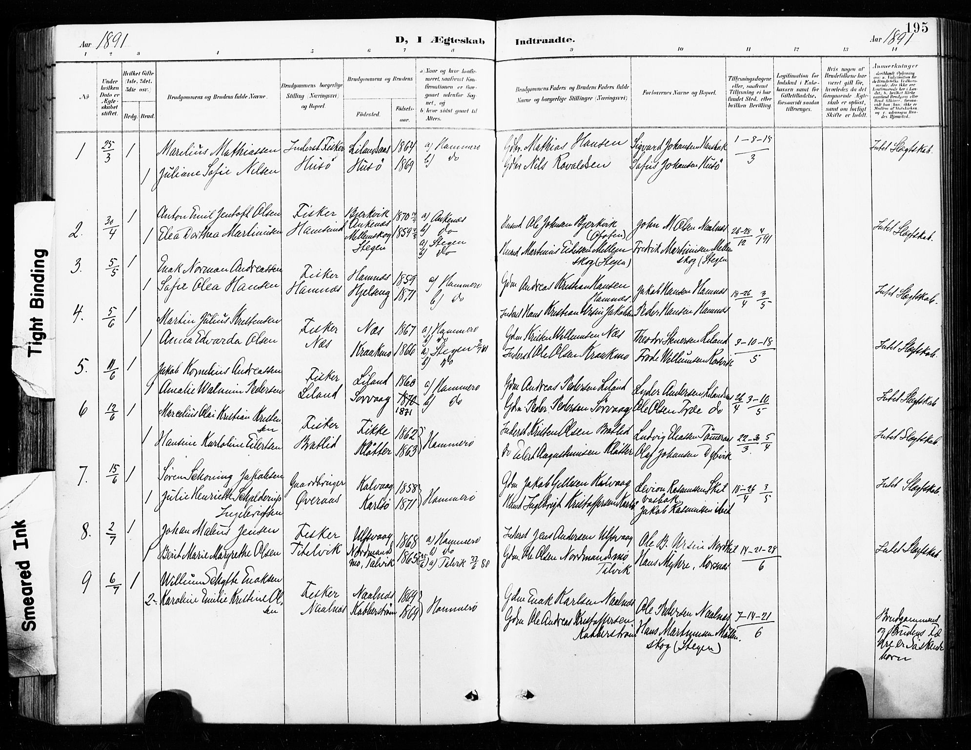 Ministerialprotokoller, klokkerbøker og fødselsregistre - Nordland, SAT/A-1459/859/L0847: Parish register (official) no. 859A07, 1890-1899, p. 195