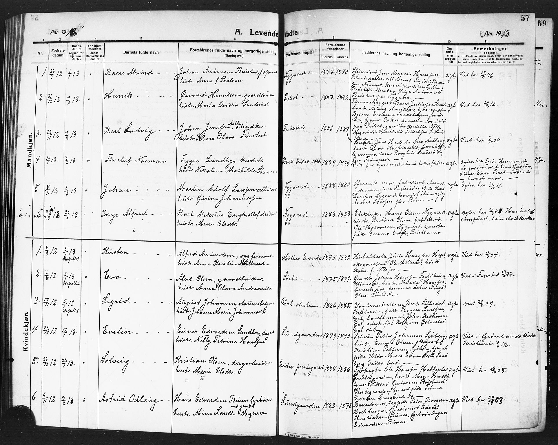 Eidsvoll prestekontor Kirkebøker, SAO/A-10888/G/Ga/L0008: Parish register (copy) no. I 8, 1909-1918, p. 57