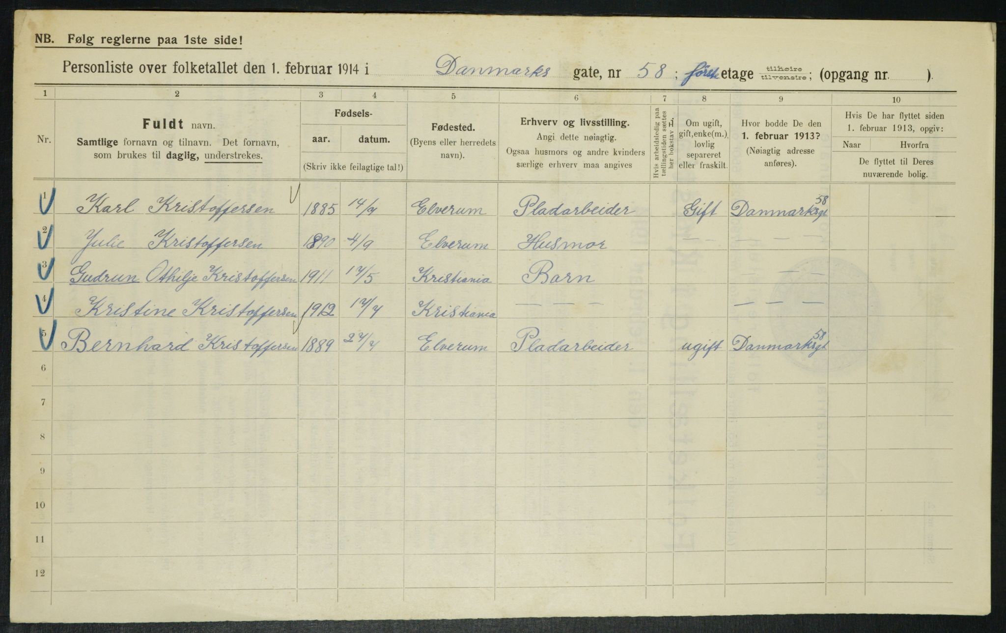 OBA, Municipal Census 1914 for Kristiania, 1914, p. 15198