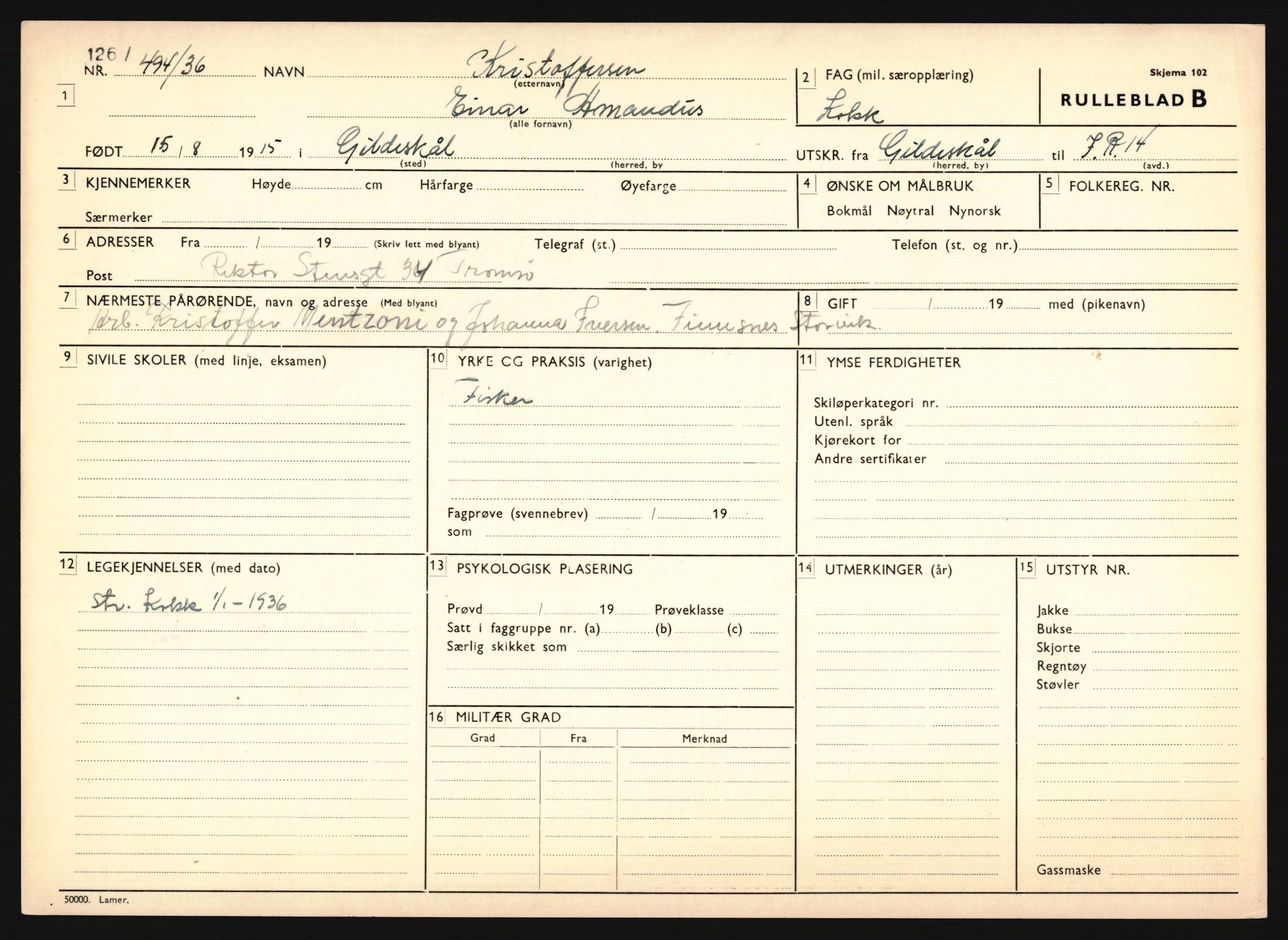 Forsvaret, Troms infanteriregiment nr. 16, AV/RA-RAFA-3146/P/Pa/L0020: Rulleblad for regimentets menige mannskaper, årsklasse 1936, 1936, p. 725