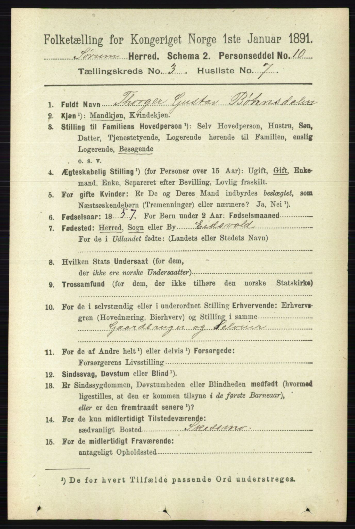 RA, 1891 census for 0226 Sørum, 1891, p. 1336