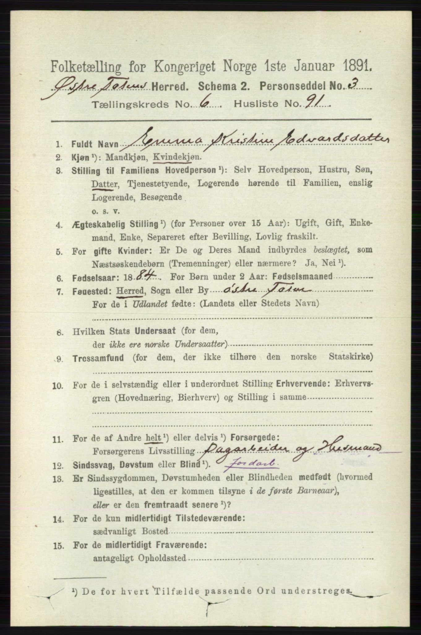 RA, 1891 census for 0528 Østre Toten, 1891, p. 4315