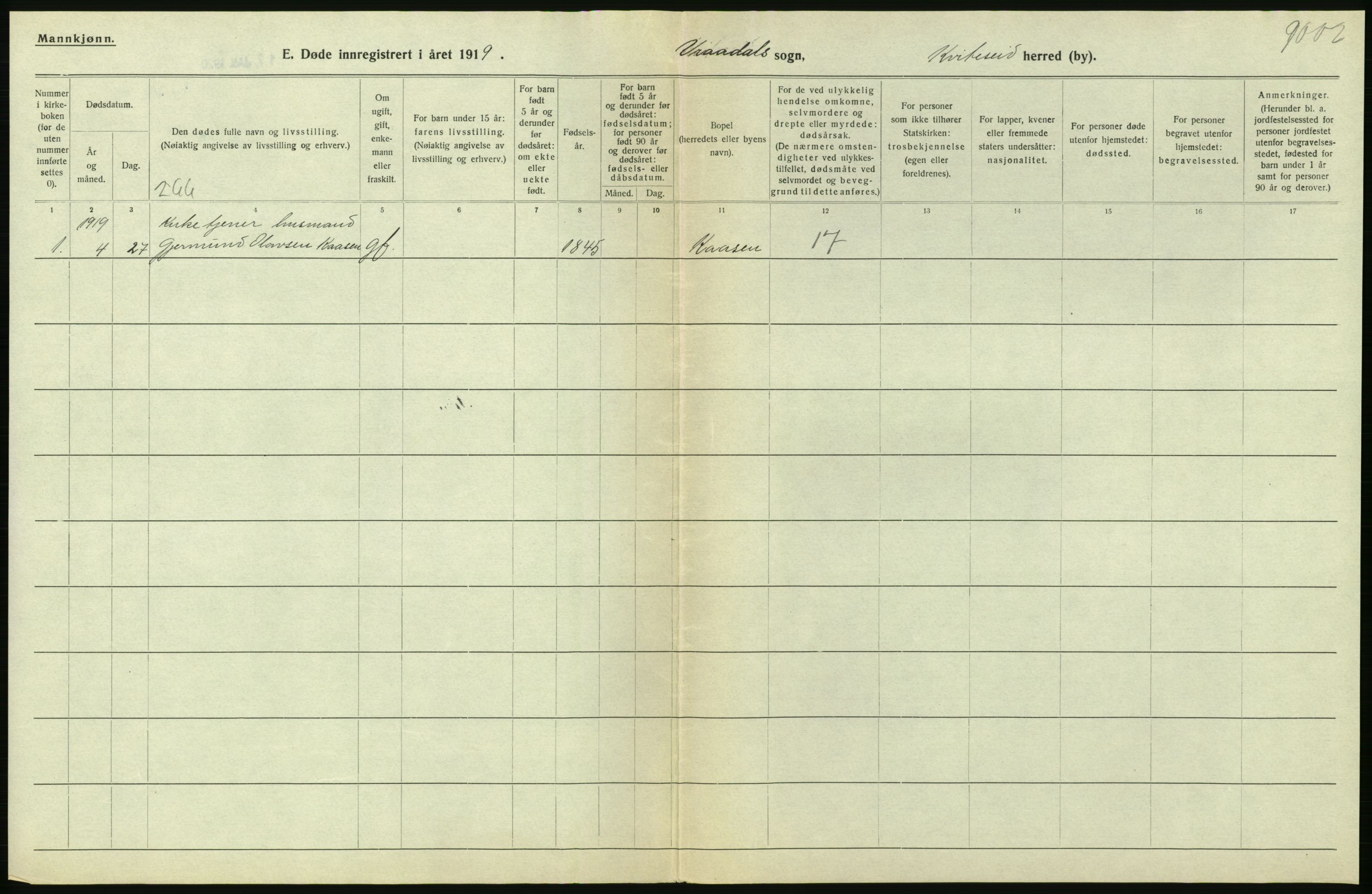 Statistisk sentralbyrå, Sosiodemografiske emner, Befolkning, RA/S-2228/D/Df/Dfb/Dfbi/L0023: Telemark fylke: Døde. Bygder og byer., 1919, p. 146