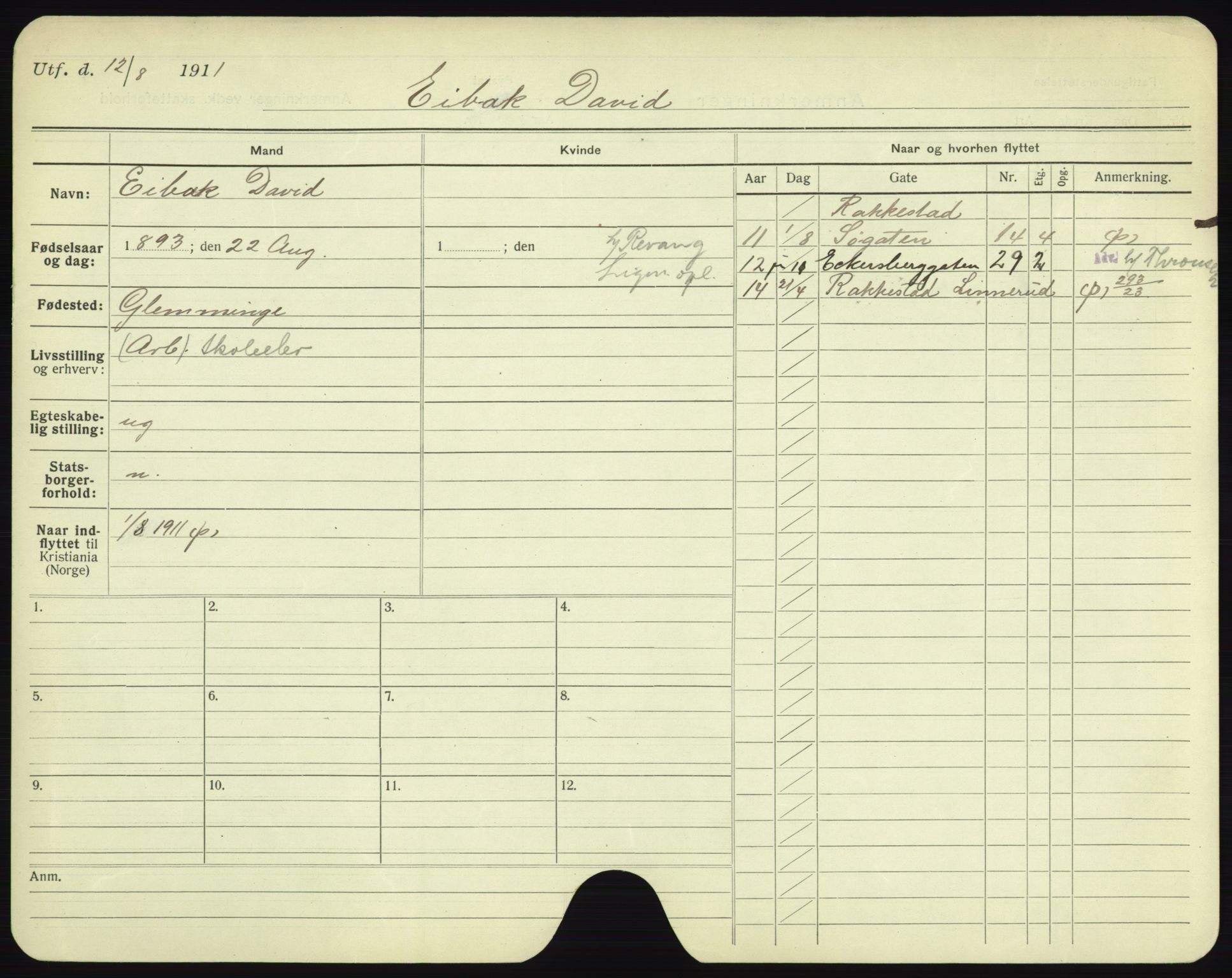 Oslo folkeregister, Registerkort, AV/SAO-A-11715/F/Fa/Fac/L0002: Menn, 1906-1914, p. 751a