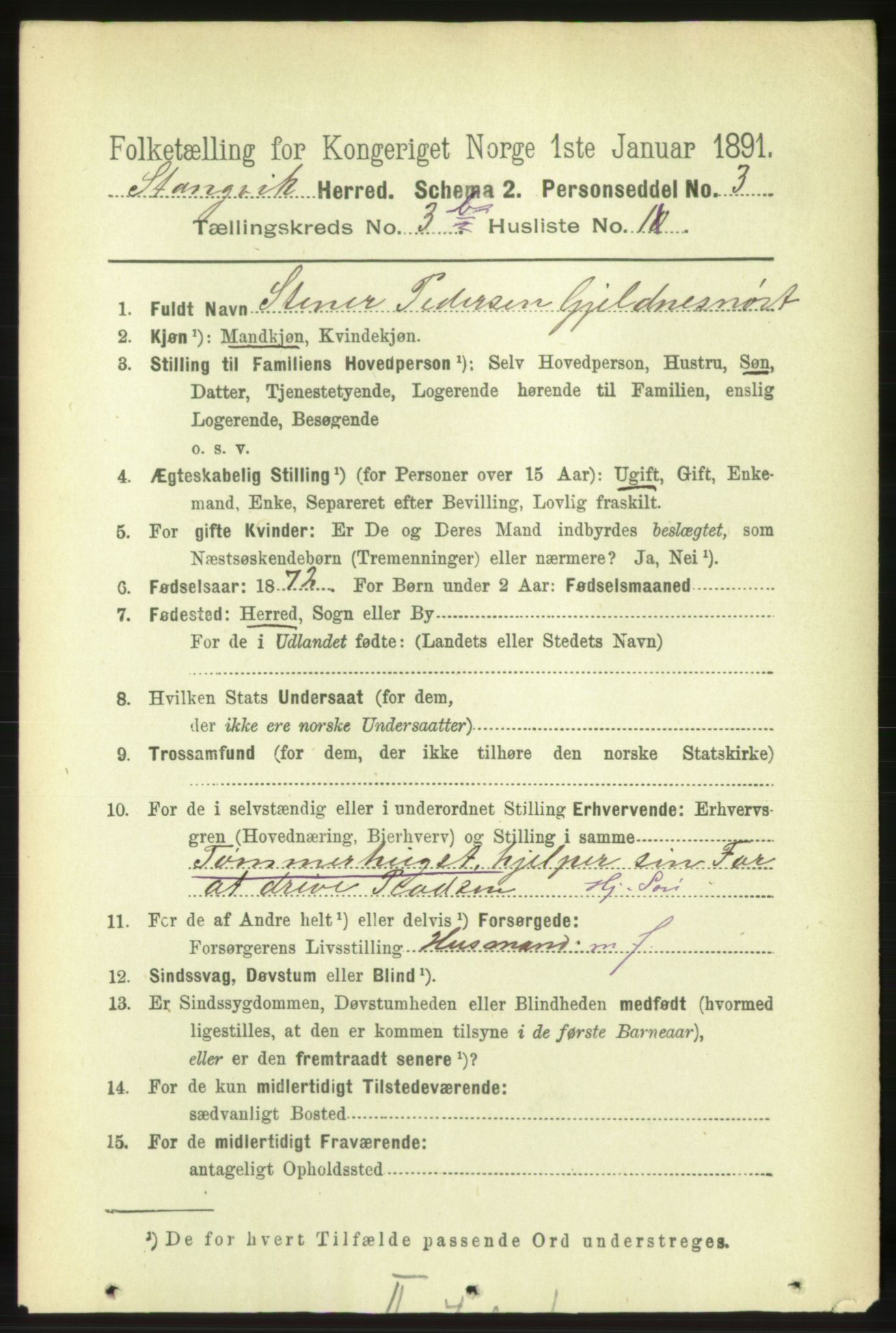 RA, 1891 census for 1564 Stangvik, 1891, p. 1450