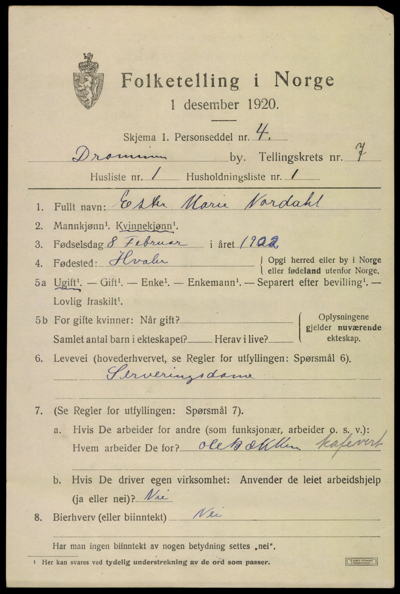 SAKO, 1920 census for Drammen, 1920, p. 46227