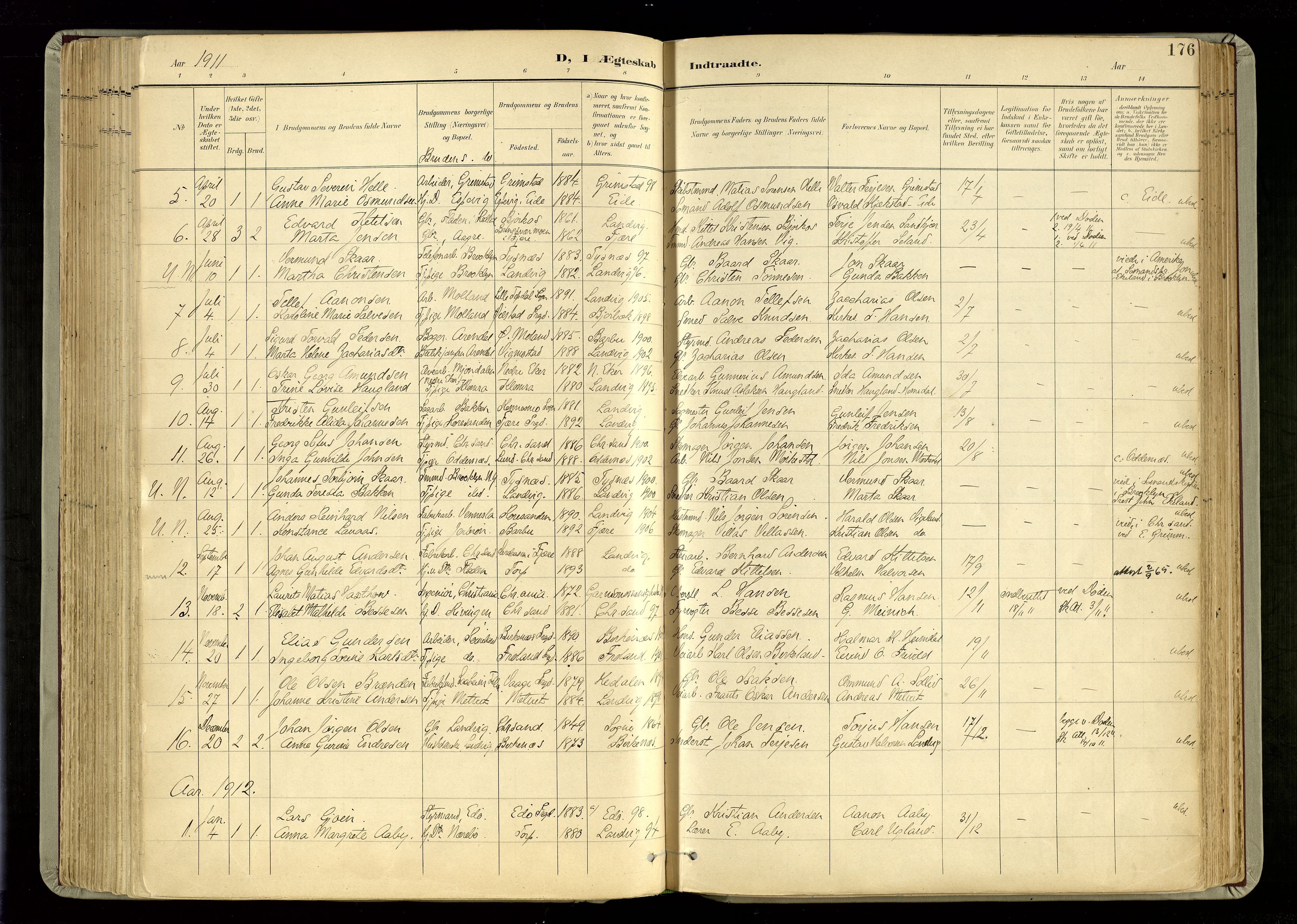 Hommedal sokneprestkontor, SAK/1111-0023/F/Fa/Fab/L0007: Parish register (official) no. A 7, 1898-1924, p. 176