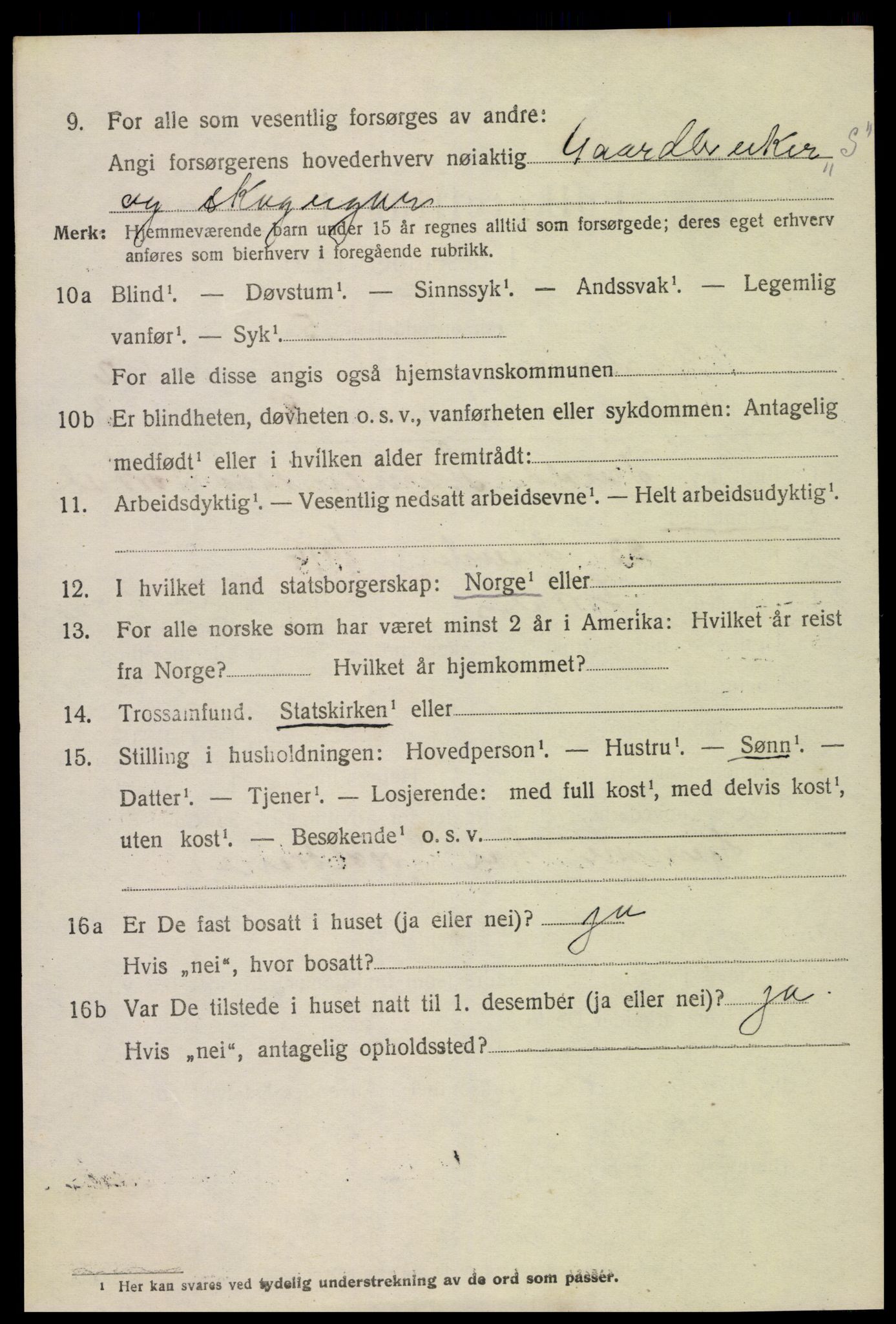 SAK, 1920 census for Bygland, 1920, p. 1098