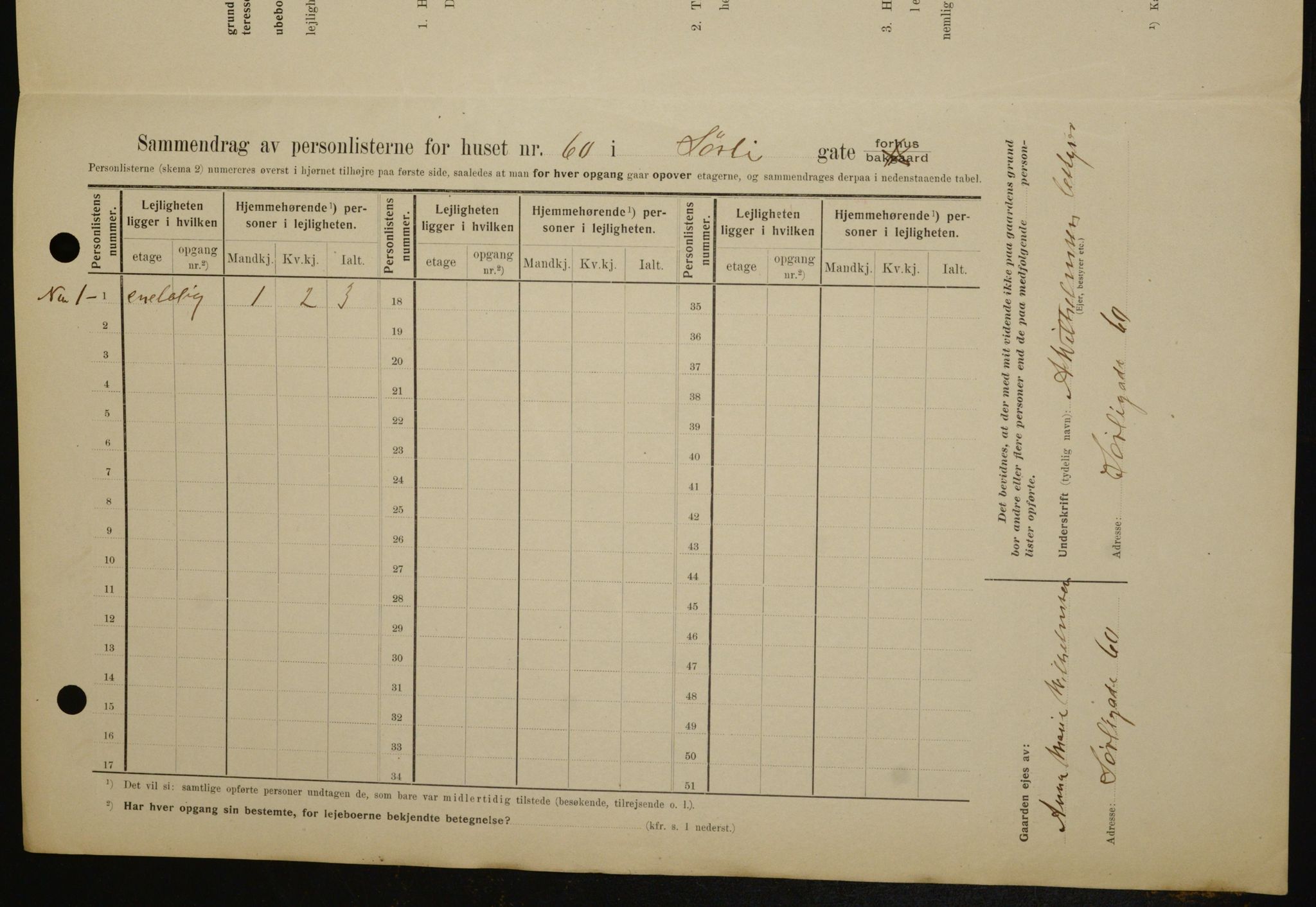 OBA, Municipal Census 1909 for Kristiania, 1909, p. 96835