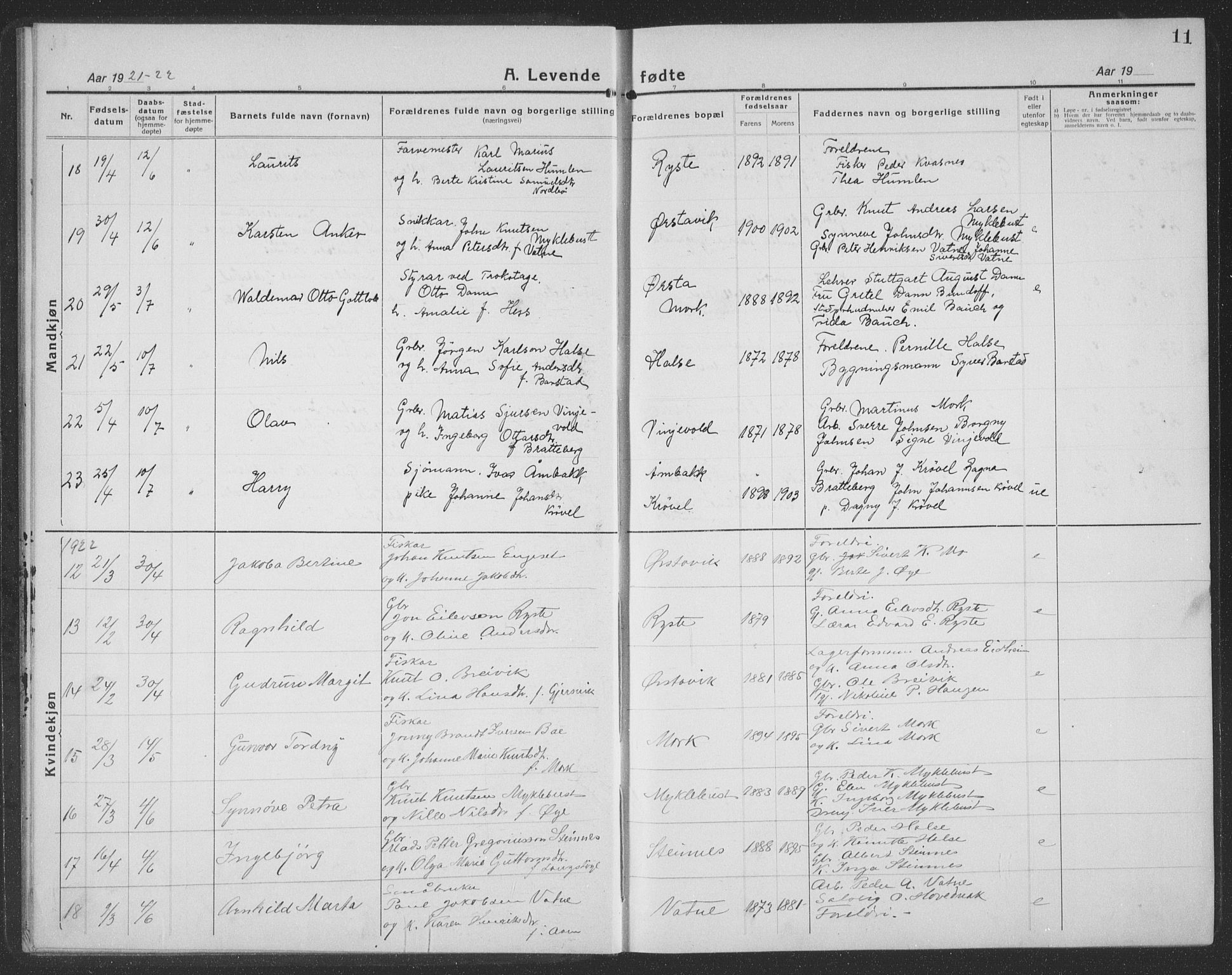 Ministerialprotokoller, klokkerbøker og fødselsregistre - Møre og Romsdal, AV/SAT-A-1454/513/L0191: Parish register (copy) no. 513C05, 1920-1941, p. 11