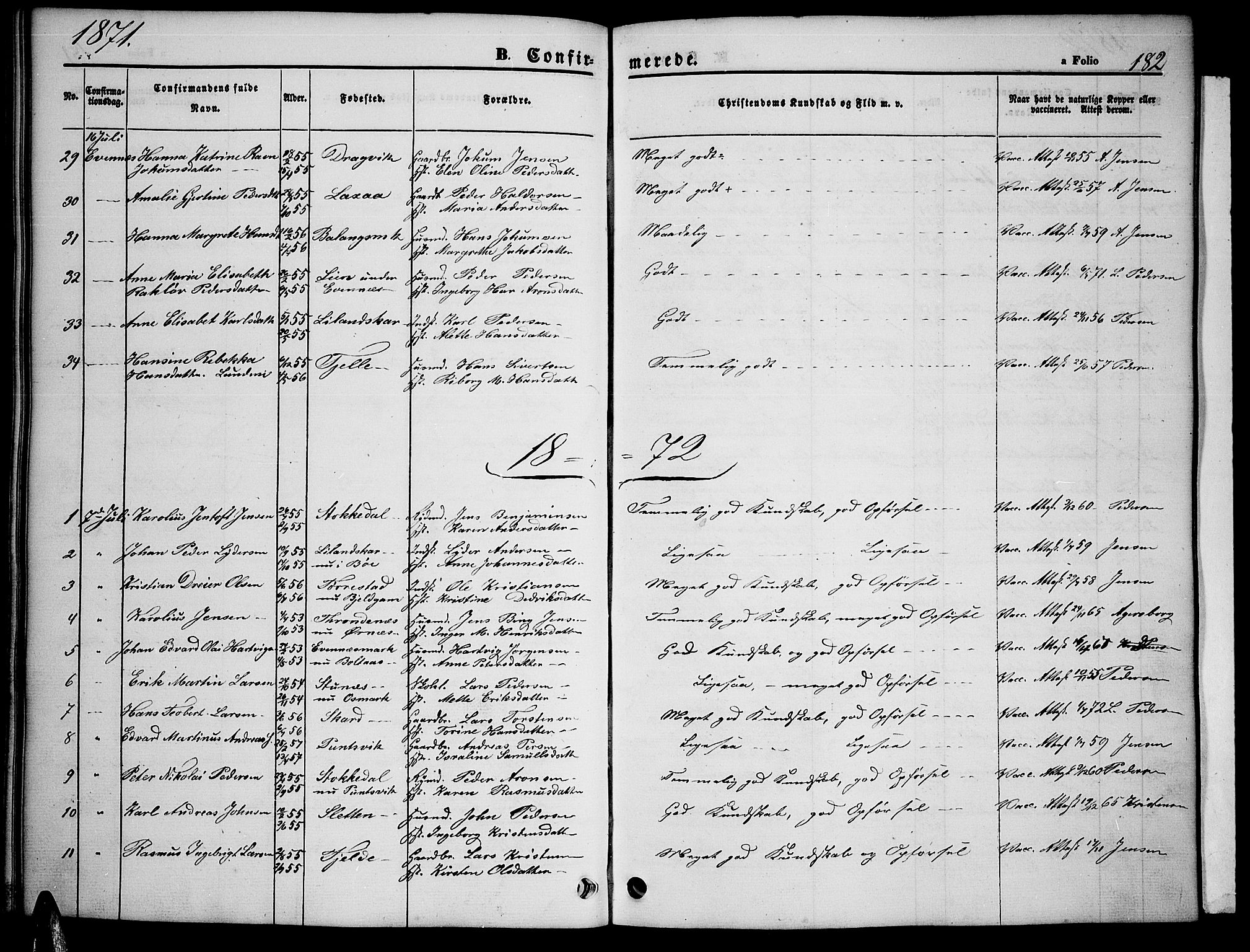 Ministerialprotokoller, klokkerbøker og fødselsregistre - Nordland, SAT/A-1459/863/L0912: Parish register (copy) no. 863C02, 1858-1876, p. 182