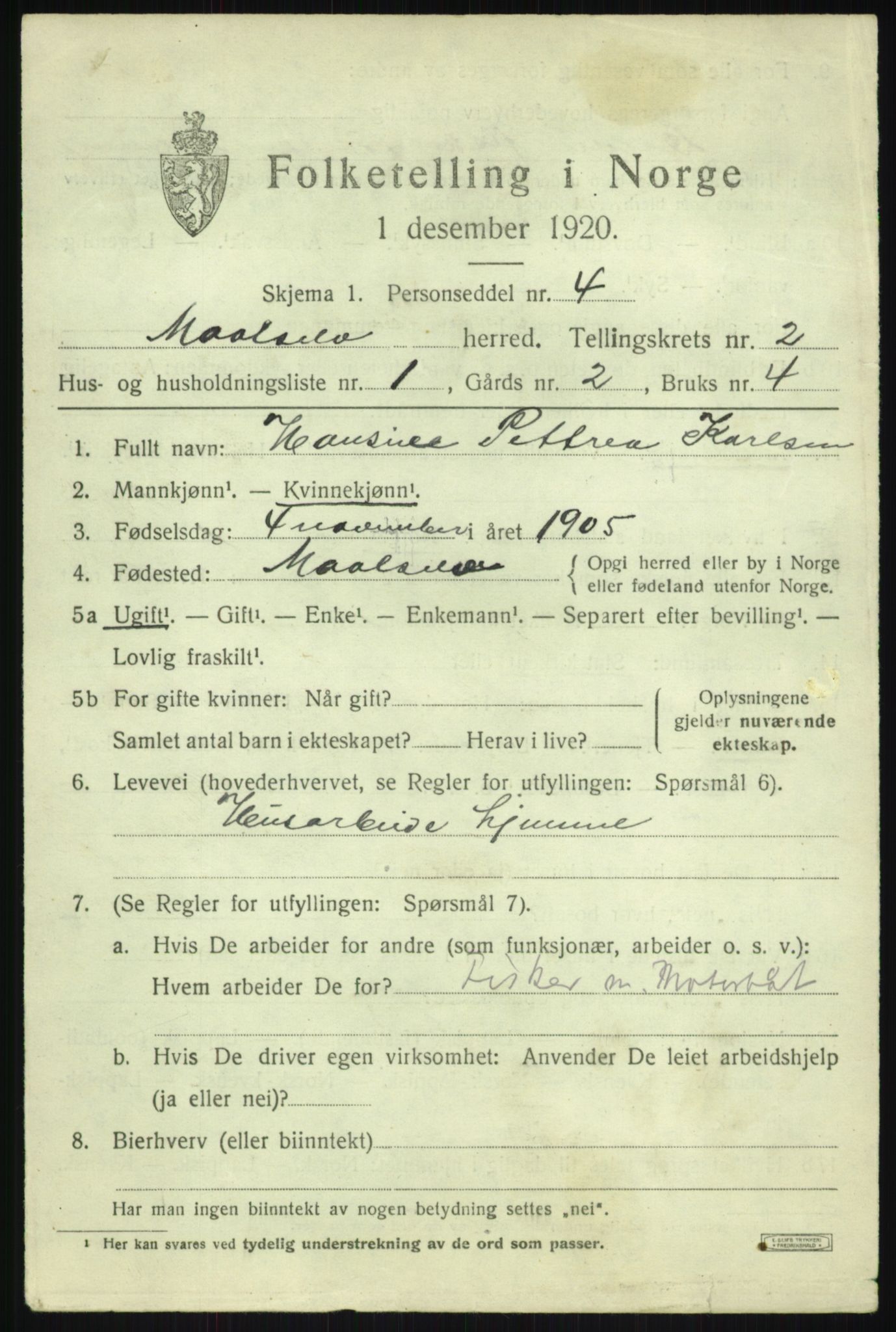 SATØ, 1920 census for Målselv, 1920, p. 1787