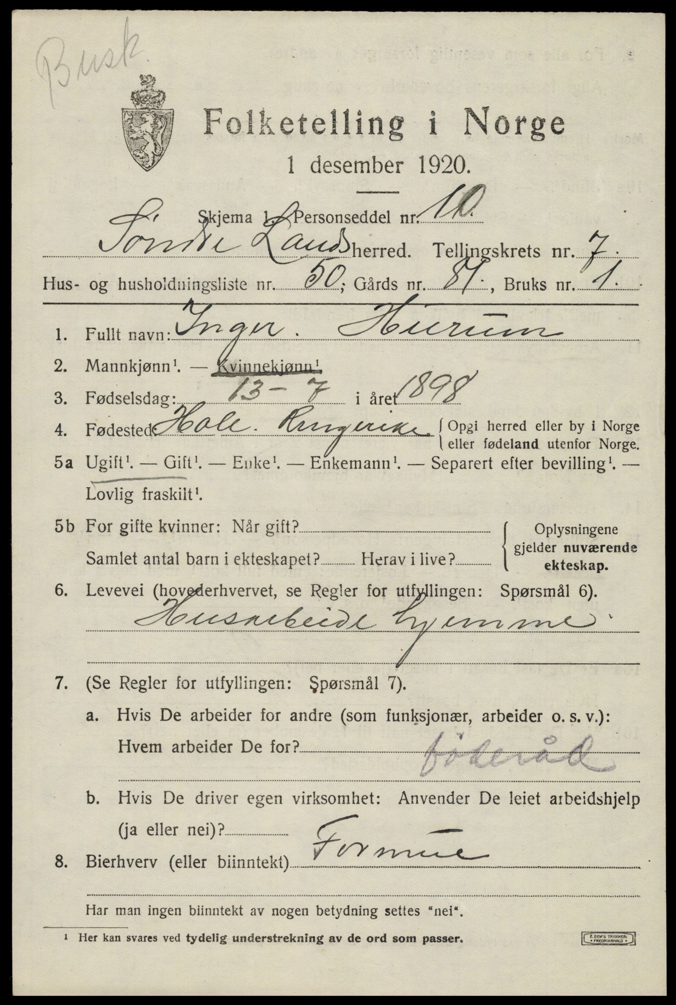 SAH, 1920 census for Søndre Land, 1920, p. 7583