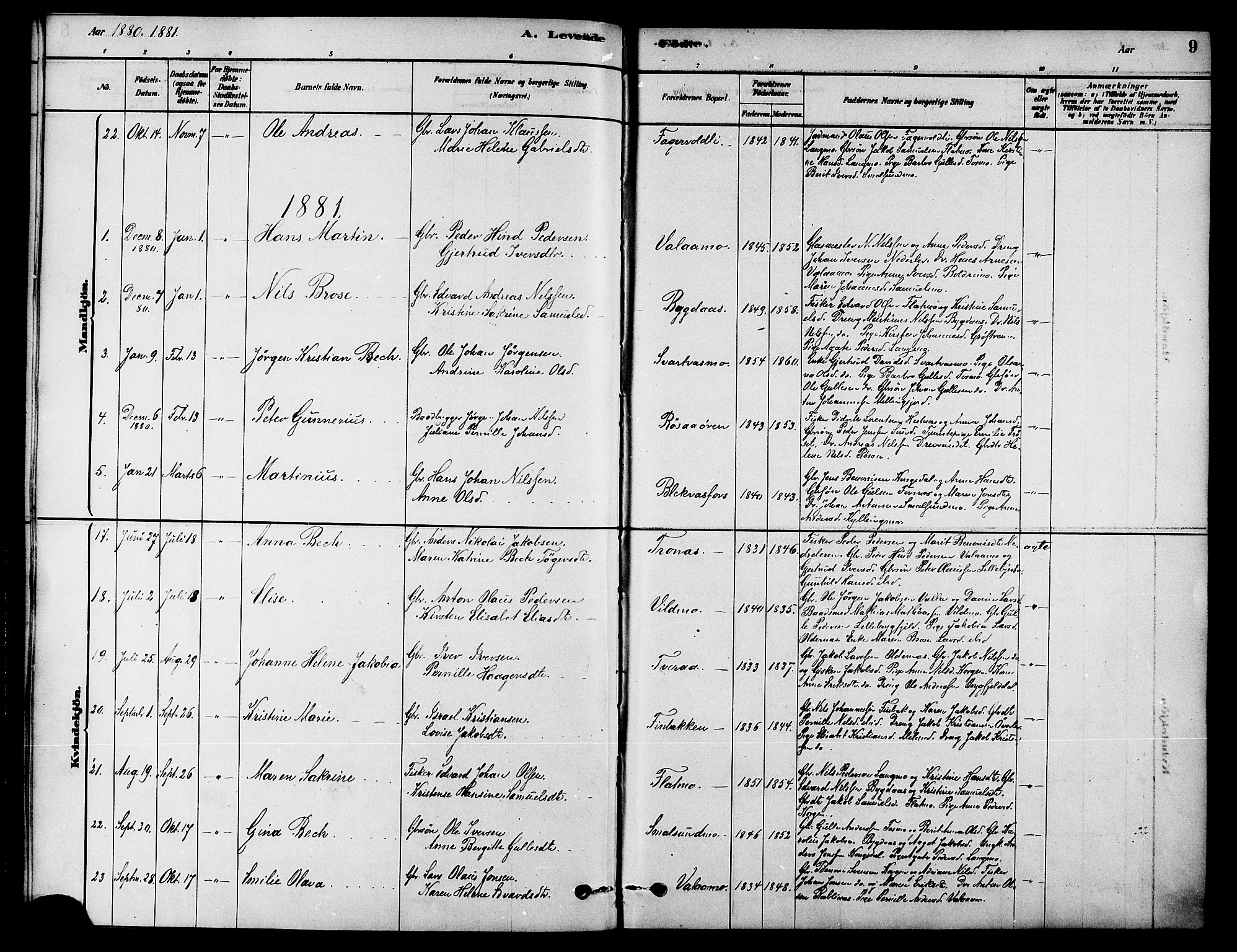 Ministerialprotokoller, klokkerbøker og fødselsregistre - Nordland, AV/SAT-A-1459/826/L0379: Parish register (official) no. 826A02, 1878-1895, p. 9