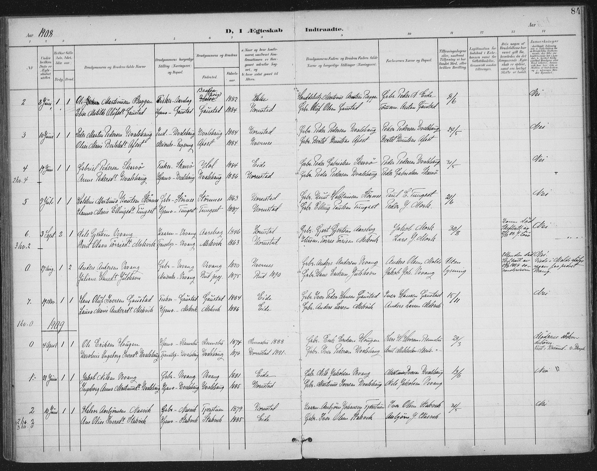 Ministerialprotokoller, klokkerbøker og fødselsregistre - Møre og Romsdal, SAT/A-1454/570/L0833: Parish register (official) no. 570A07, 1901-1914, p. 84