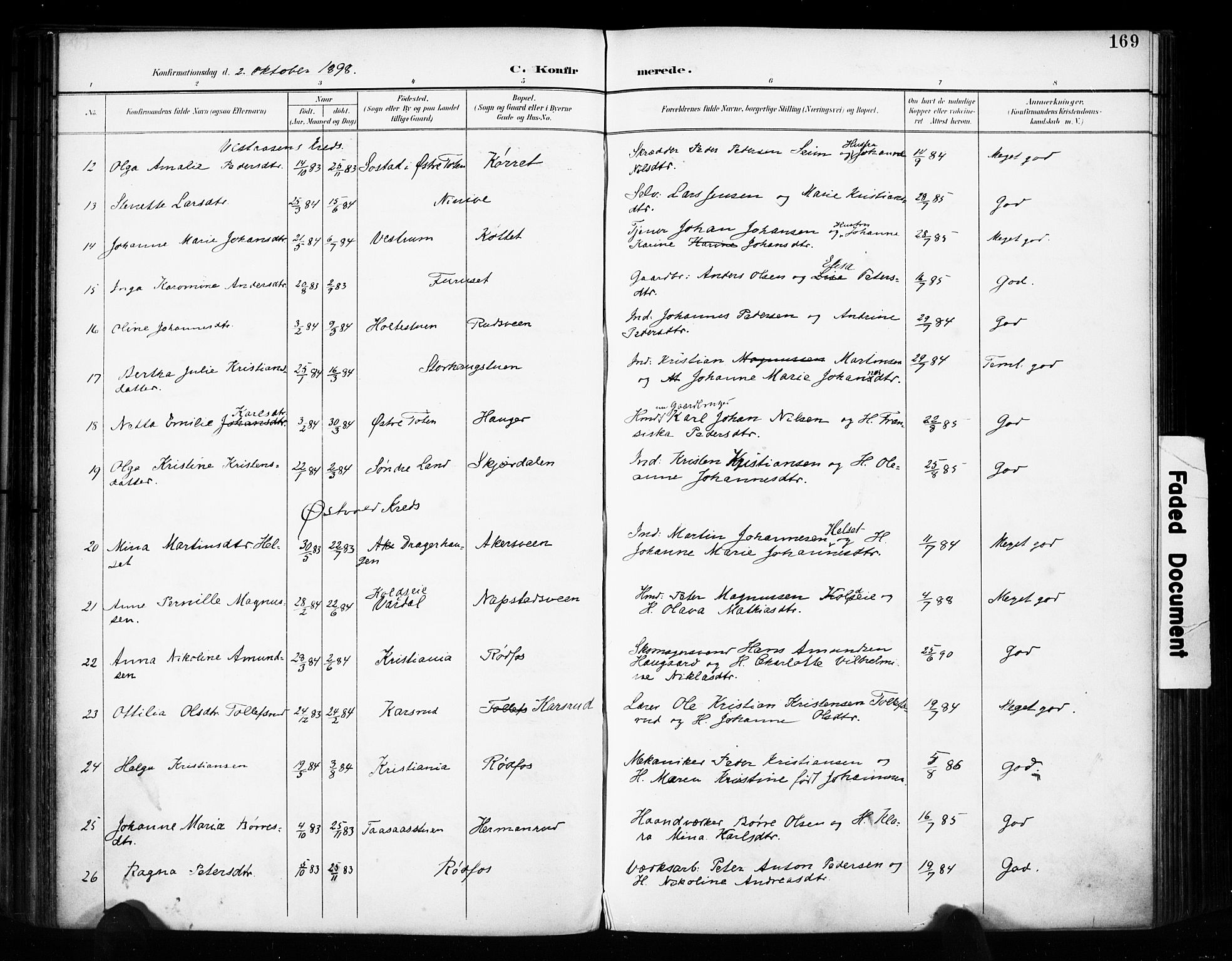 Vestre Toten prestekontor, AV/SAH-PREST-108/H/Ha/Haa/L0011: Parish register (official) no. 11, 1895-1906, p. 169