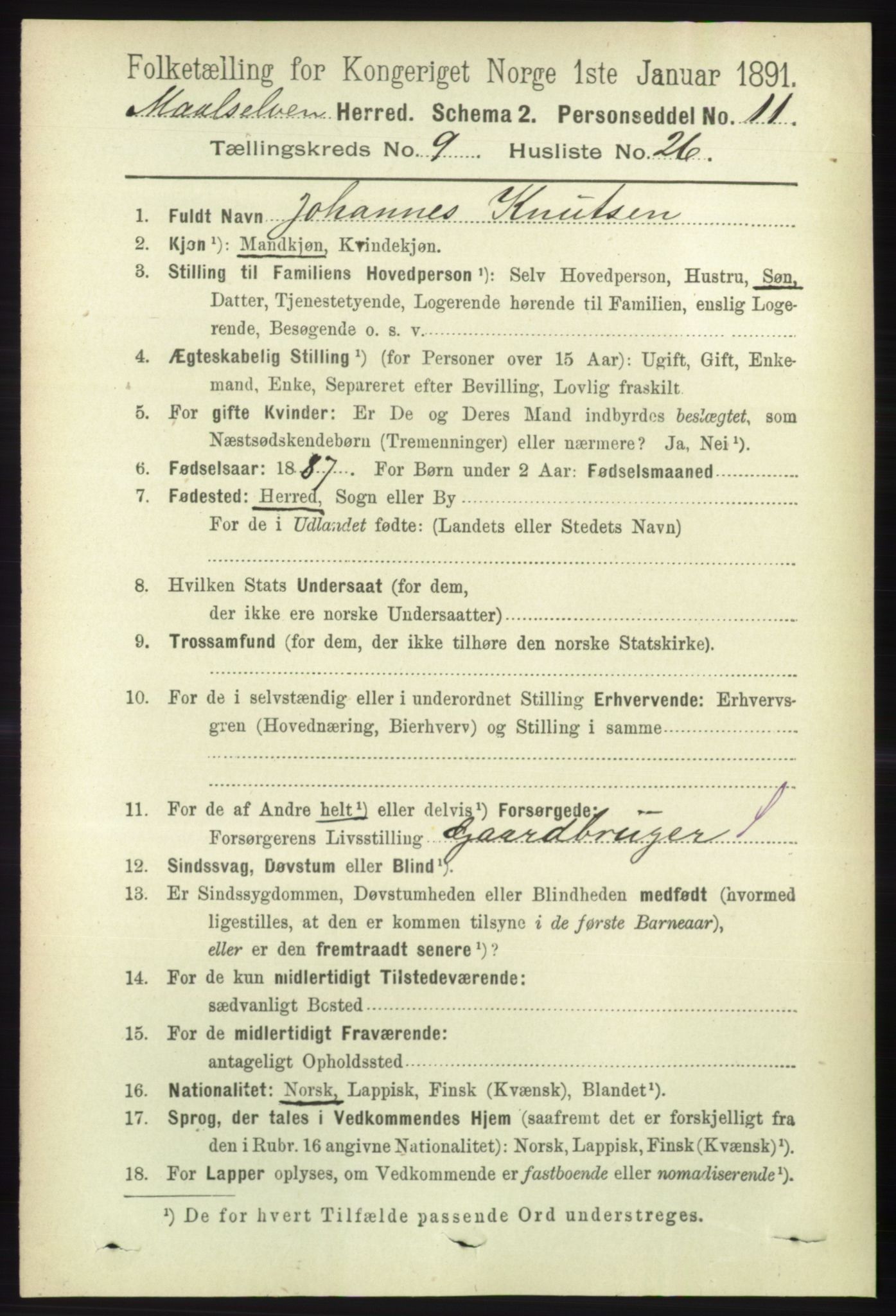 RA, 1891 census for 1924 Målselv, 1891, p. 2934