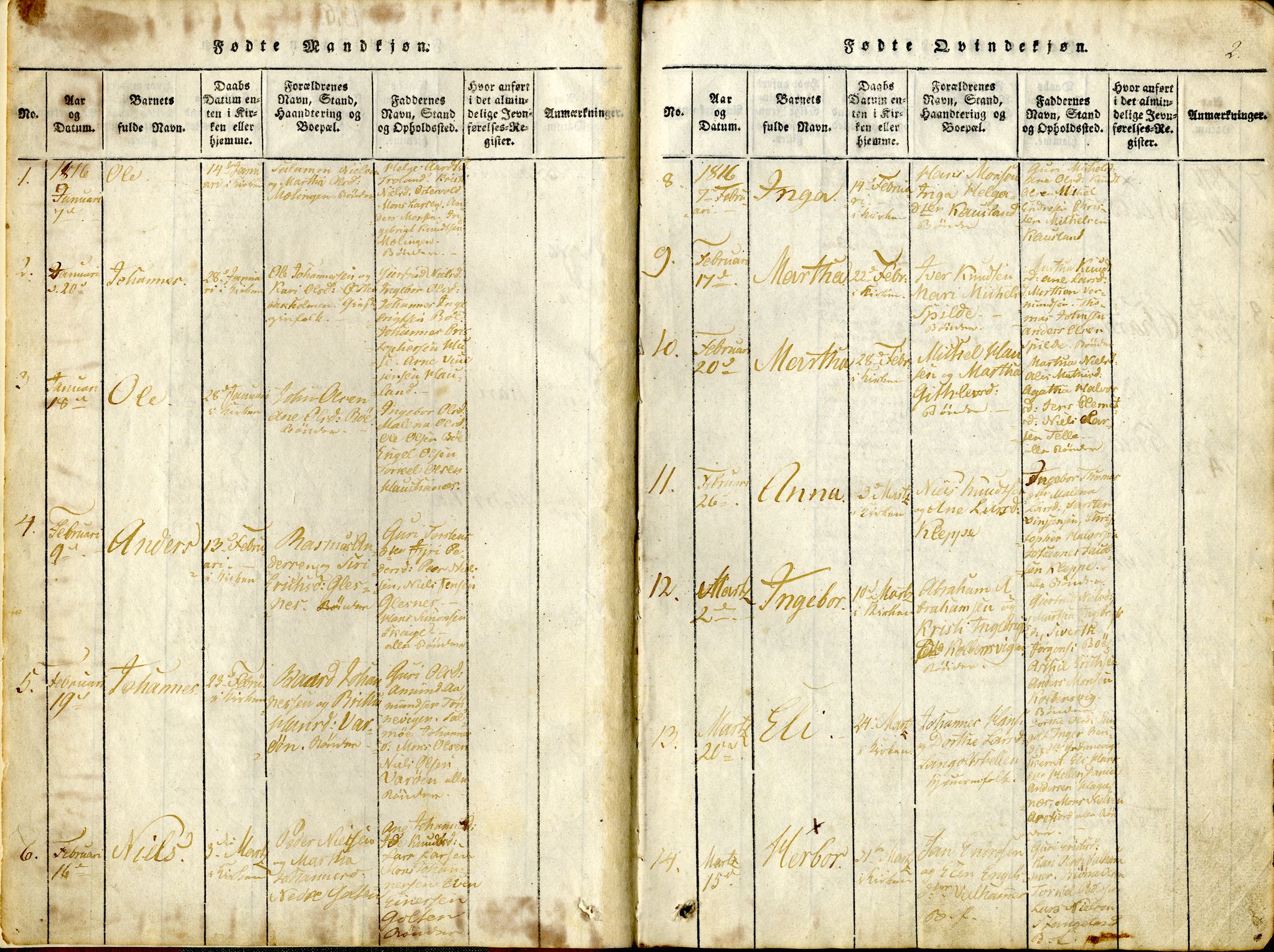 Sund sokneprestembete, SAB/A-99930: Parish register (official) no. A 11, 1814-1825, p. 2