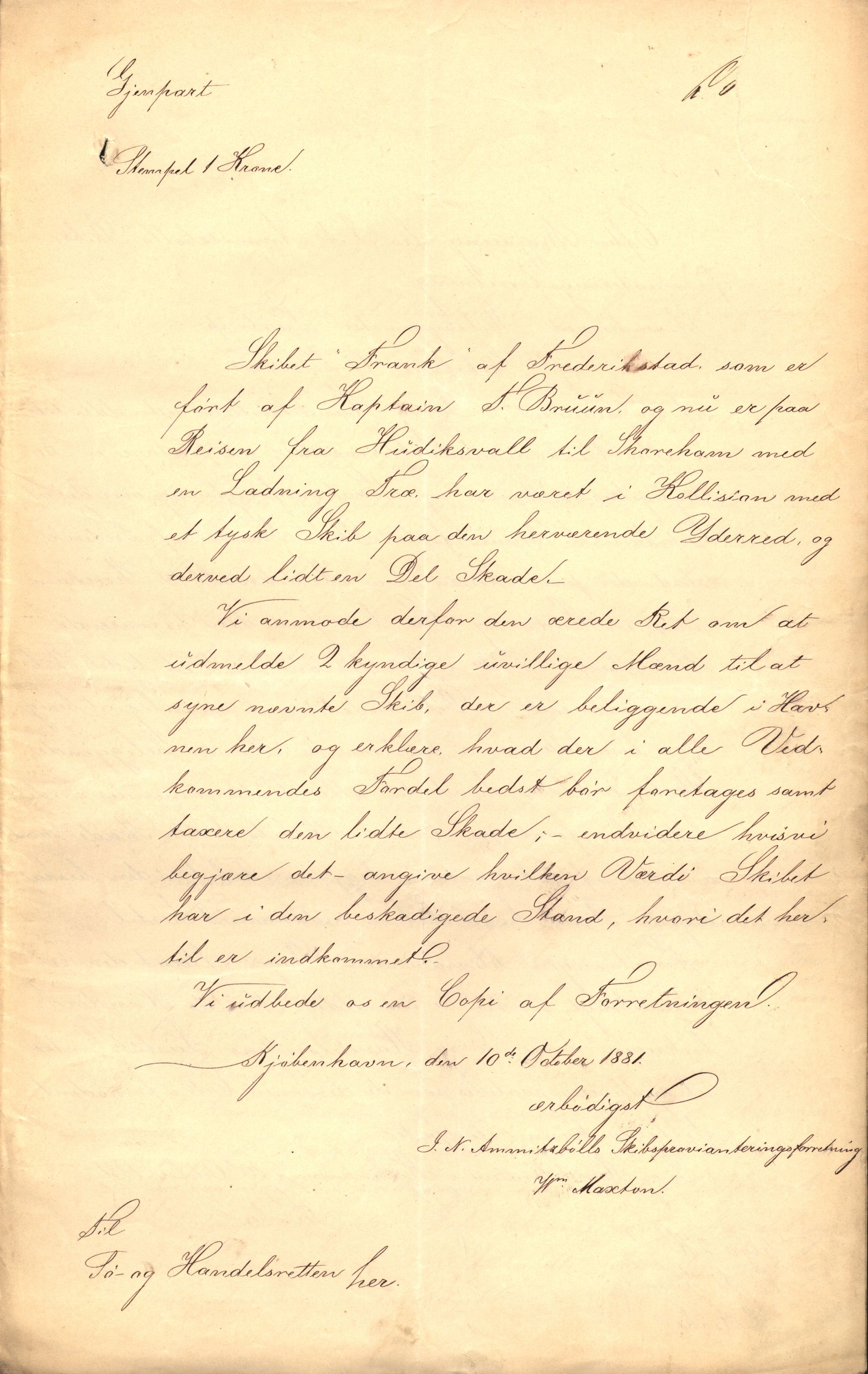 Pa 63 - Østlandske skibsassuranceforening, VEMU/A-1079/G/Ga/L0014/0004: Havaridokumenter / Bertrand, Frigga, Frank, Nordafjeld, 1881, p. 47