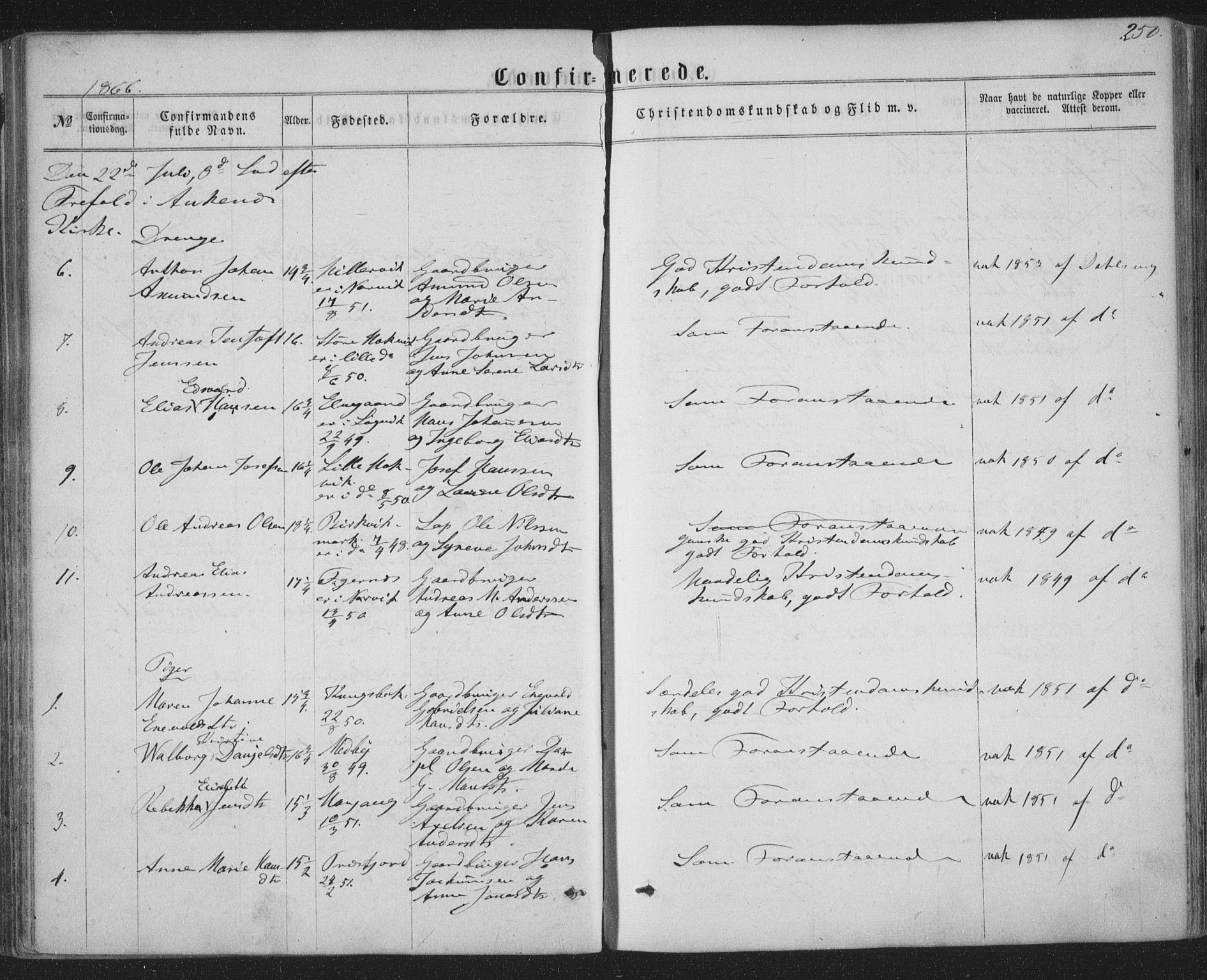 Ministerialprotokoller, klokkerbøker og fødselsregistre - Nordland, AV/SAT-A-1459/863/L0896: Parish register (official) no. 863A08, 1861-1871, p. 250