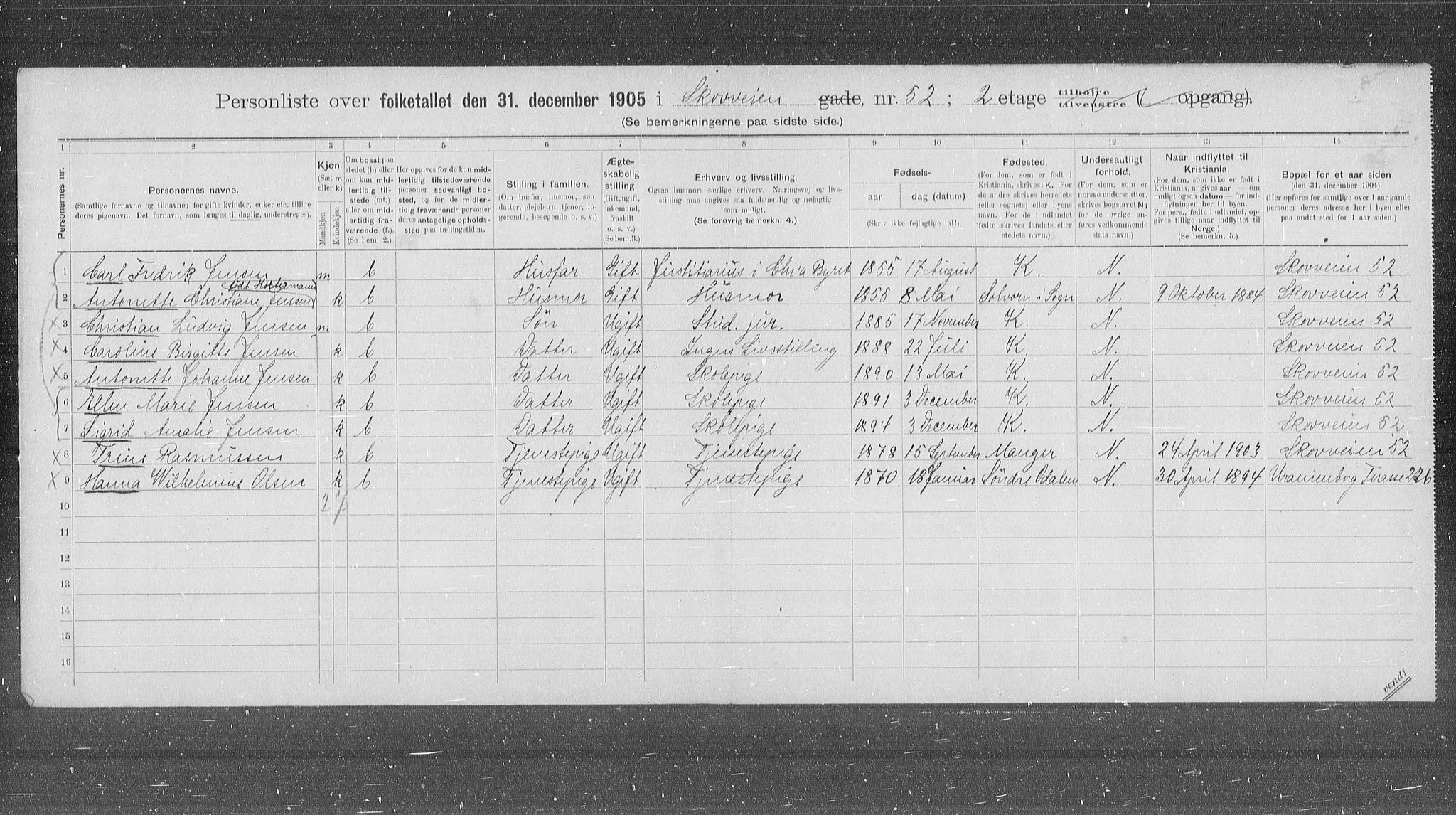 OBA, Municipal Census 1905 for Kristiania, 1905, p. 50292