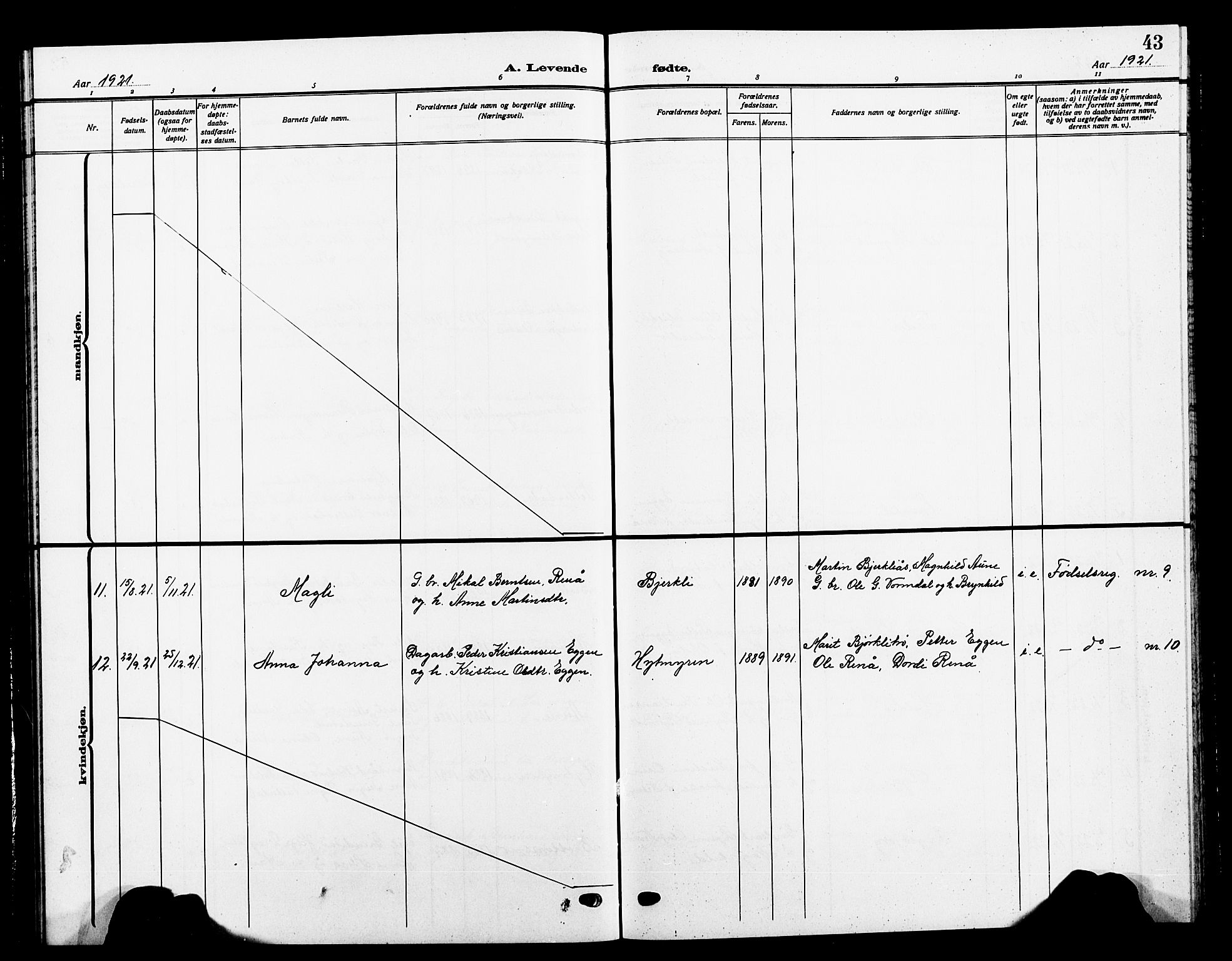 Ministerialprotokoller, klokkerbøker og fødselsregistre - Sør-Trøndelag, SAT/A-1456/618/L0453: Parish register (copy) no. 618C04, 1907-1925, p. 43