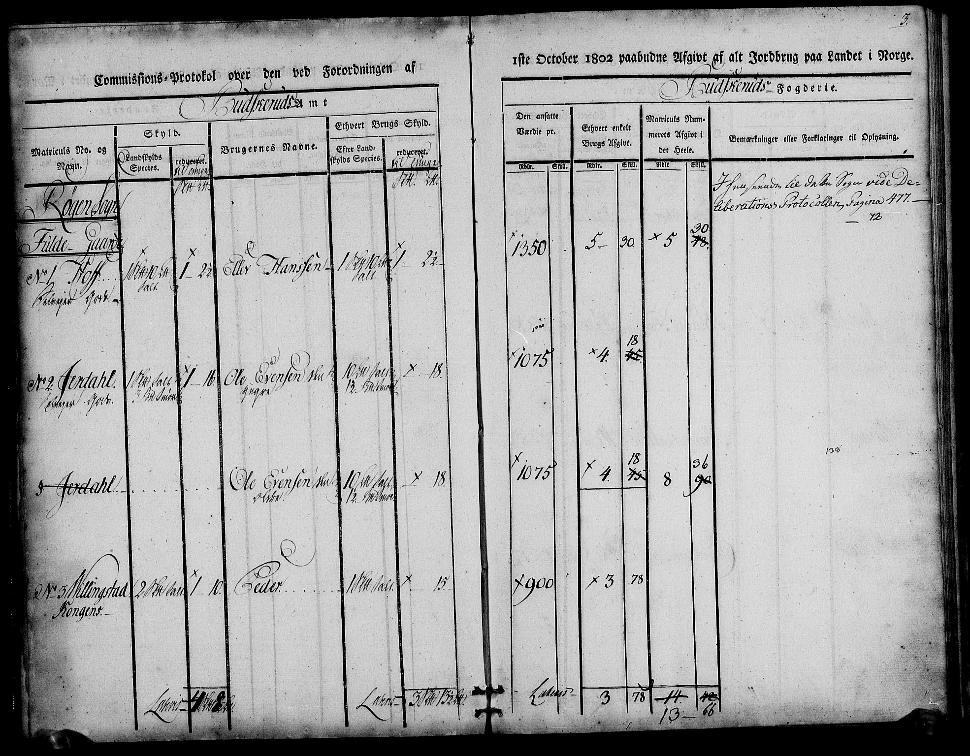 Rentekammeret inntil 1814, Realistisk ordnet avdeling, AV/RA-EA-4070/N/Ne/Nea/L0062: Buskerud fogderi. Kommisjonsprotokoll for Røyken prestegjeld, 1803, p. 3