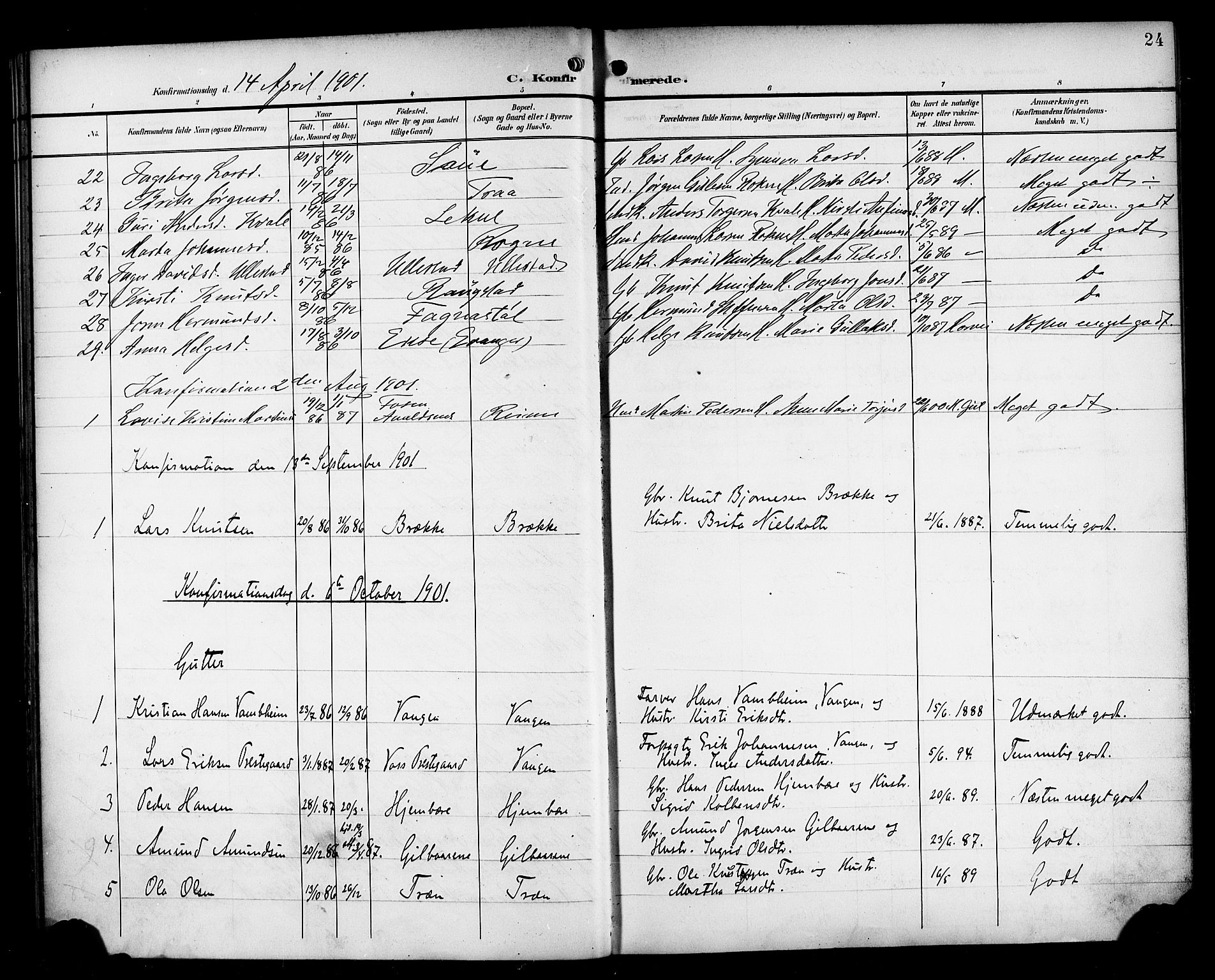 Voss sokneprestembete, AV/SAB-A-79001/H/Haa: Parish register (official) no. B 2, 1899-1922, p. 24