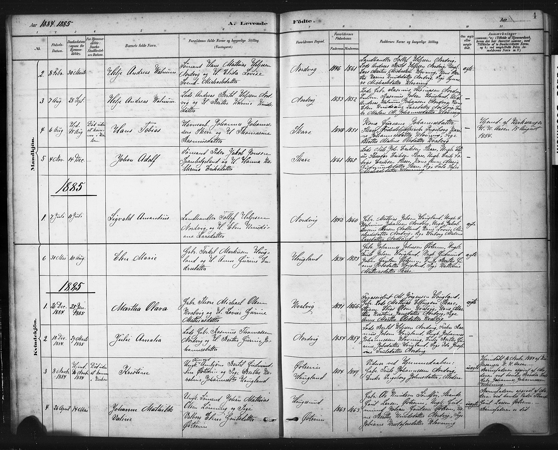 Torvastad sokneprestkontor, AV/SAST-A -101857/H/Ha/Haa/L0016: Parish register (official) no. A 15, 1883-1903, p. 4