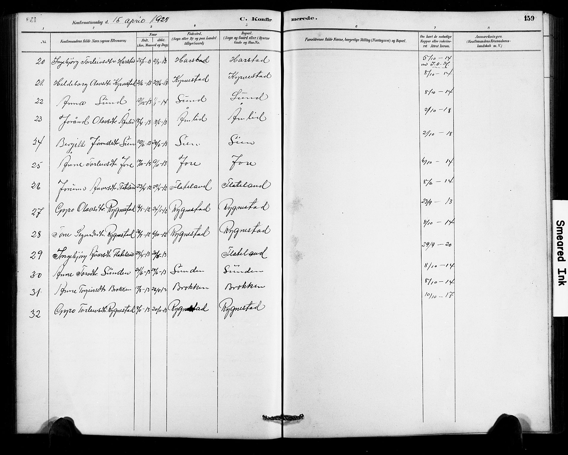 Valle sokneprestkontor, SAK/1111-0044/F/Fb/Fbc/L0004: Parish register (copy) no. B 4, 1890-1928, p. 159