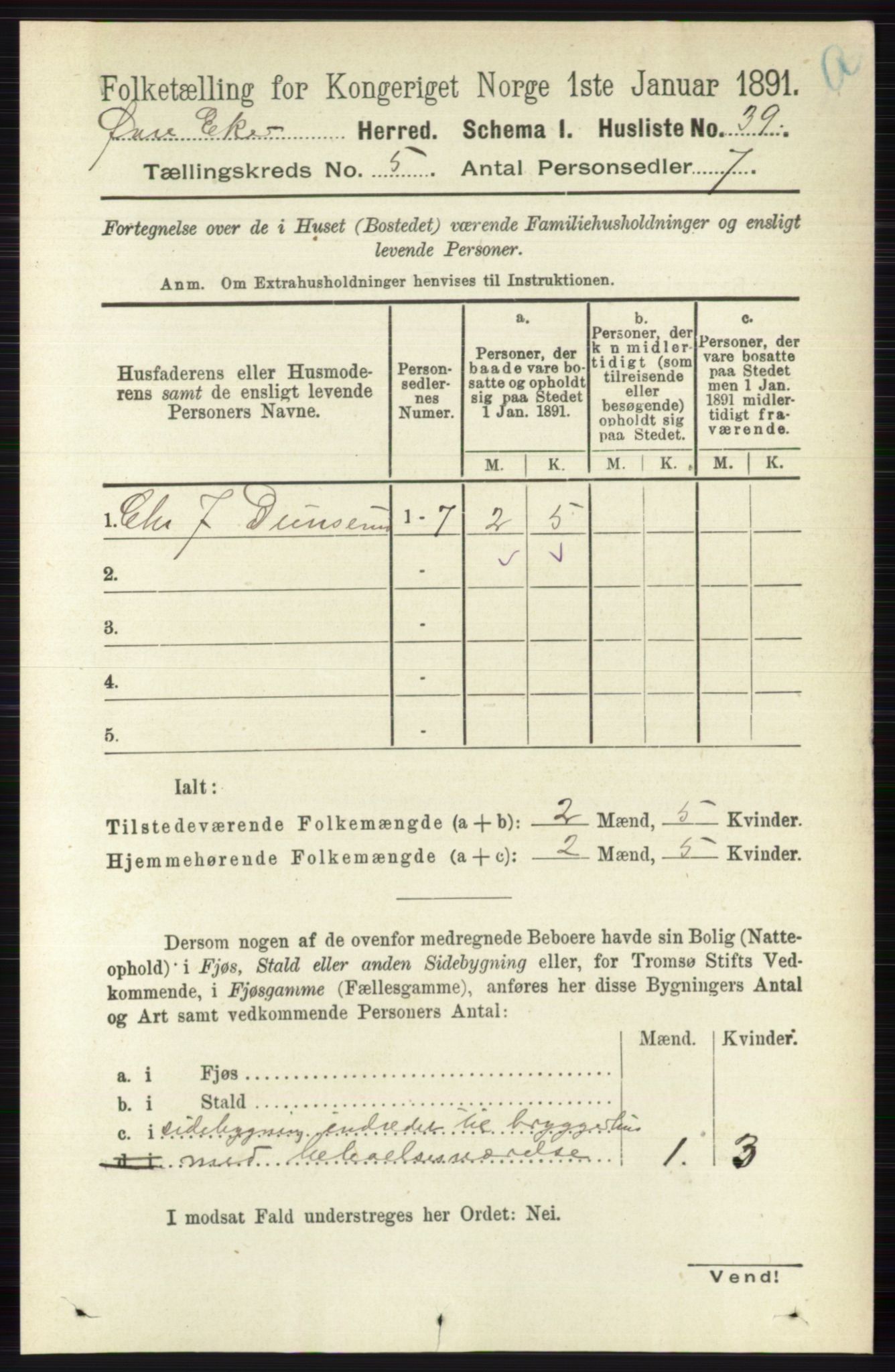 RA, 1891 census for 0624 Øvre Eiker, 1891, p. 1813