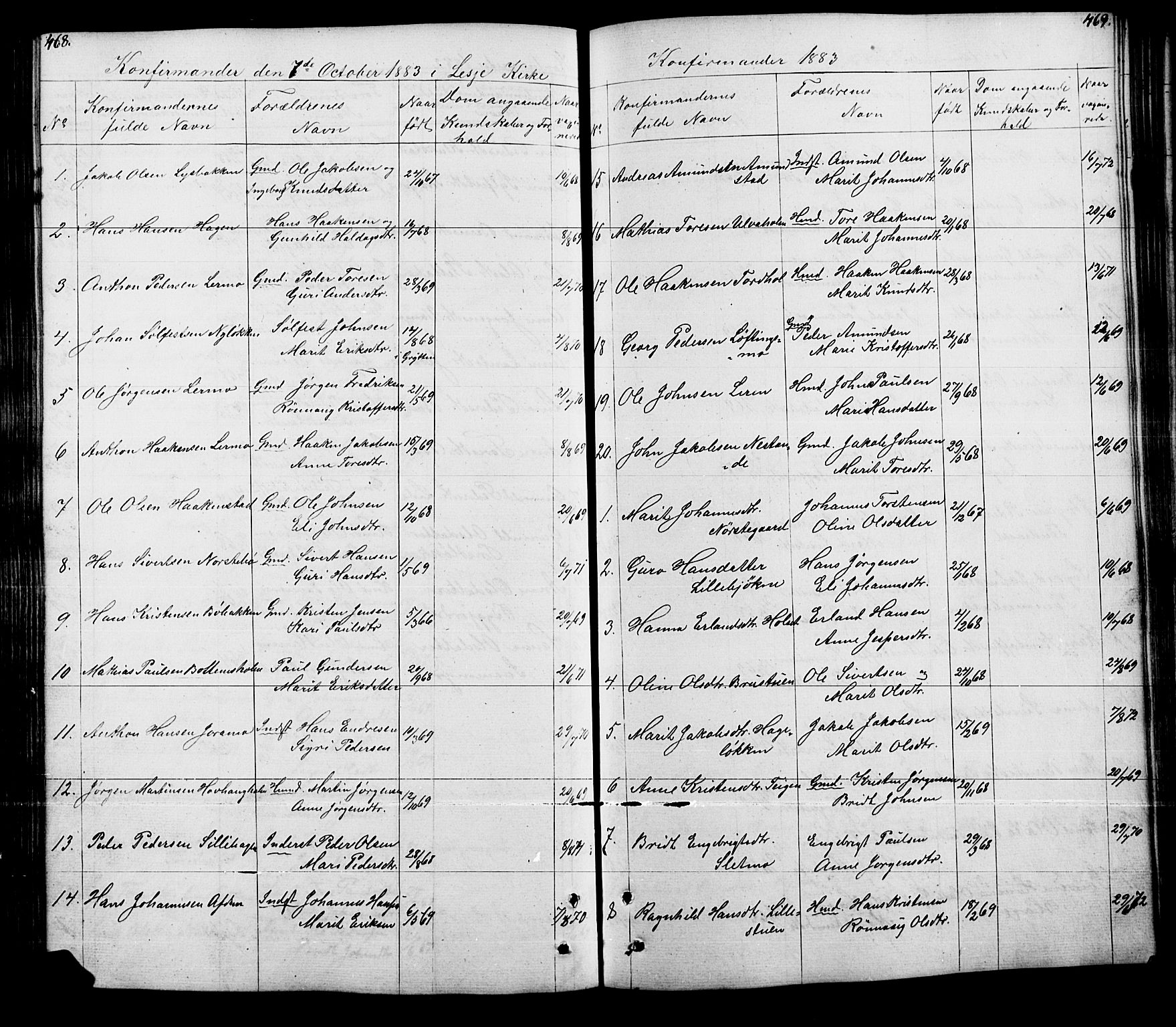 Lesja prestekontor, SAH/PREST-068/H/Ha/Hab/L0005: Parish register (copy) no. 5, 1850-1894, p. 468-469
