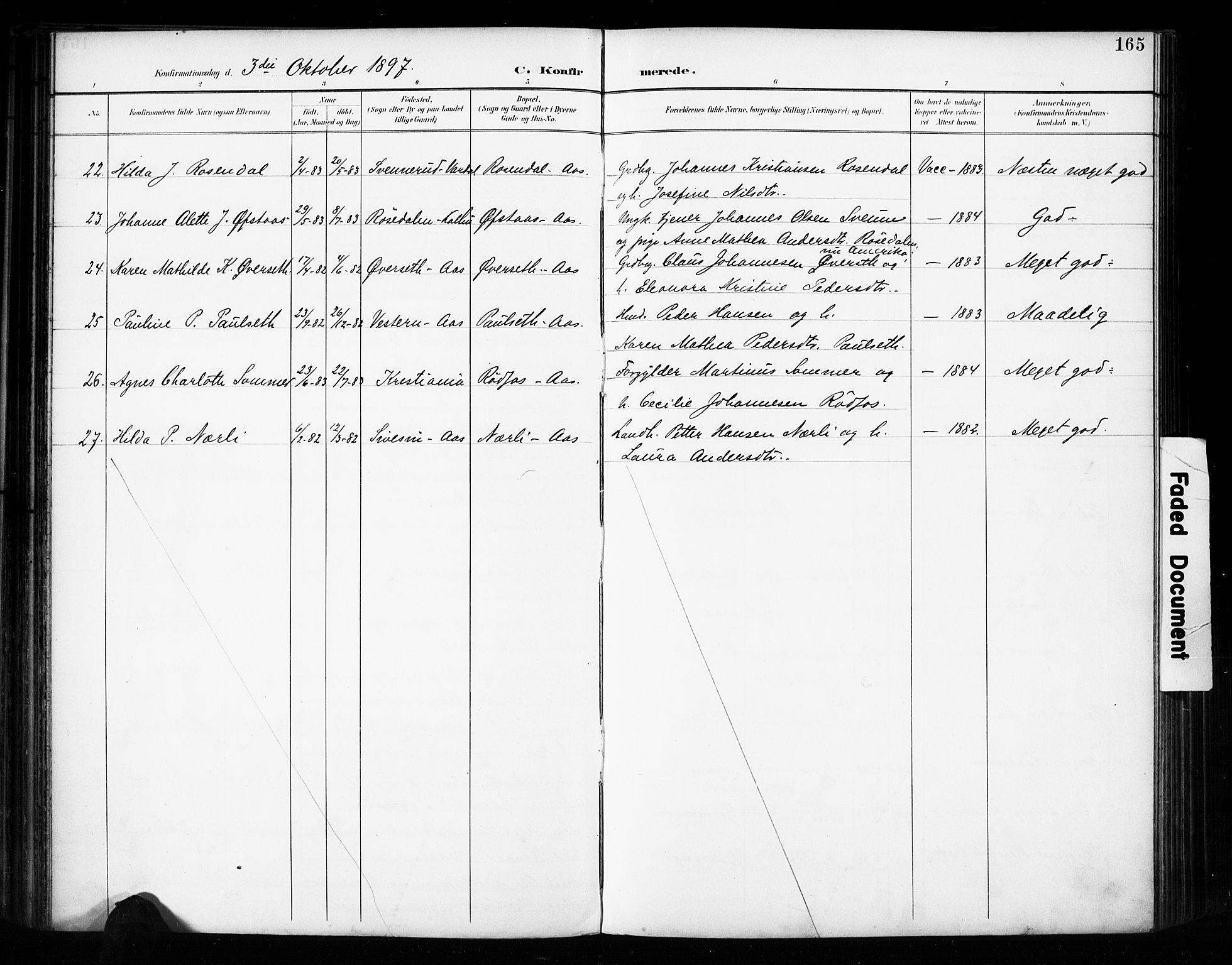Vestre Toten prestekontor, SAH/PREST-108/H/Ha/Haa/L0011: Parish register (official) no. 11, 1895-1906, p. 165