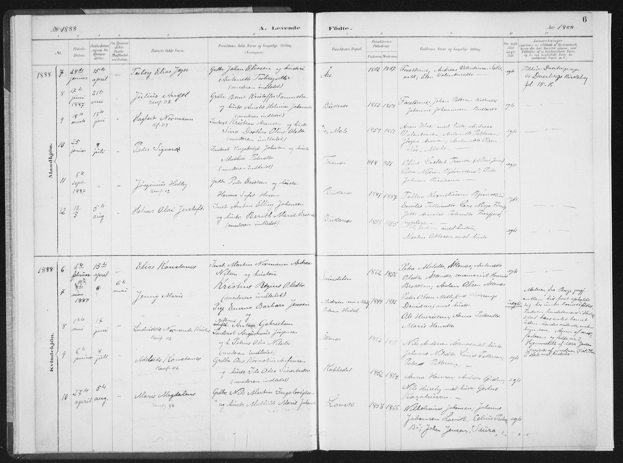 Ministerialprotokoller, klokkerbøker og fødselsregistre - Nordland, SAT/A-1459/898/L1422: Parish register (official) no. 898A02, 1887-1908, p. 6