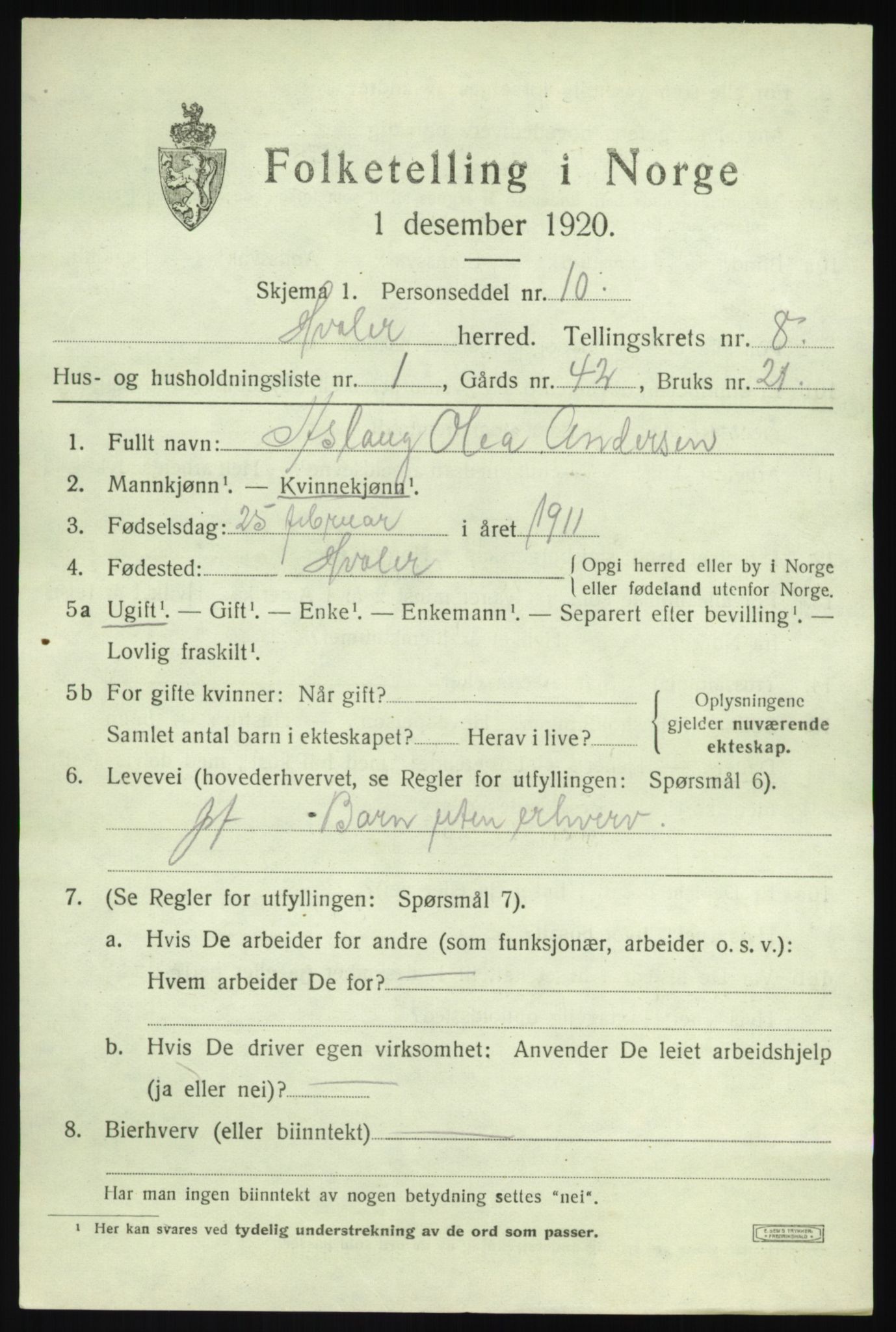 SAO, 1920 census for Hvaler, 1920, p. 7358