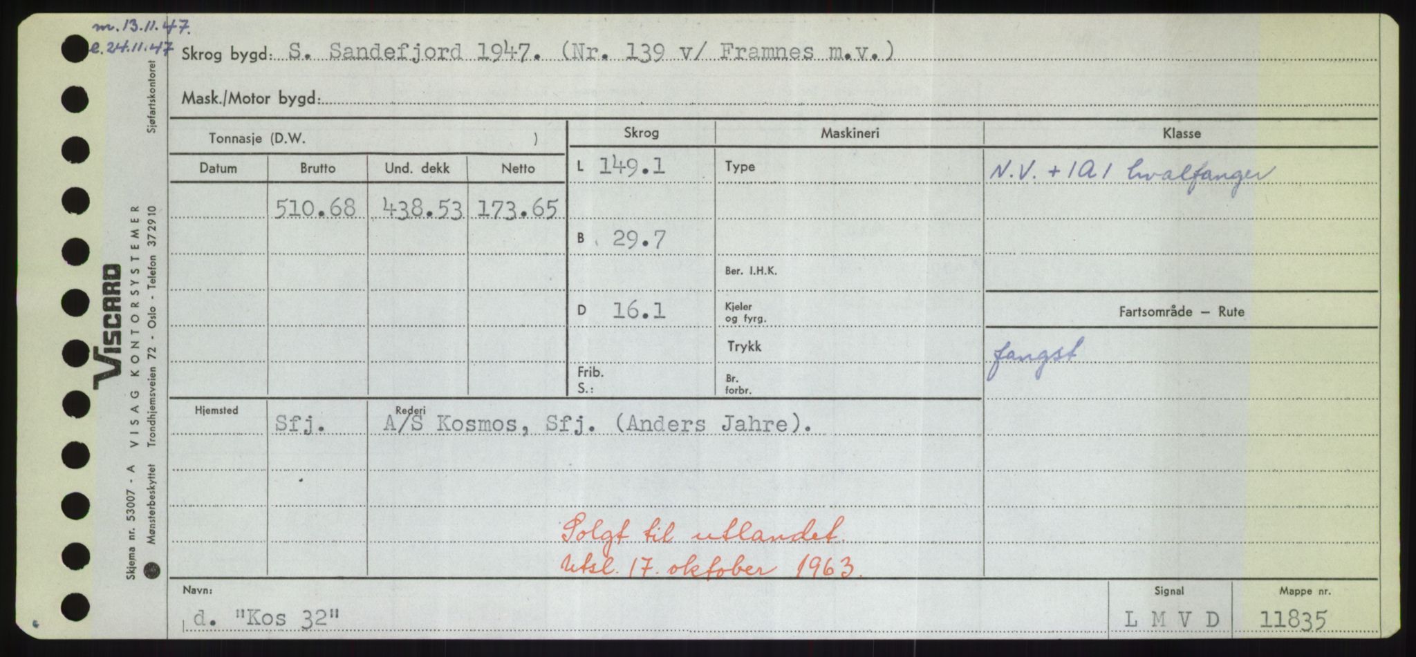 Sjøfartsdirektoratet med forløpere, Skipsmålingen, RA/S-1627/H/Hd/L0021: Fartøy, Kor-Kår, p. 75