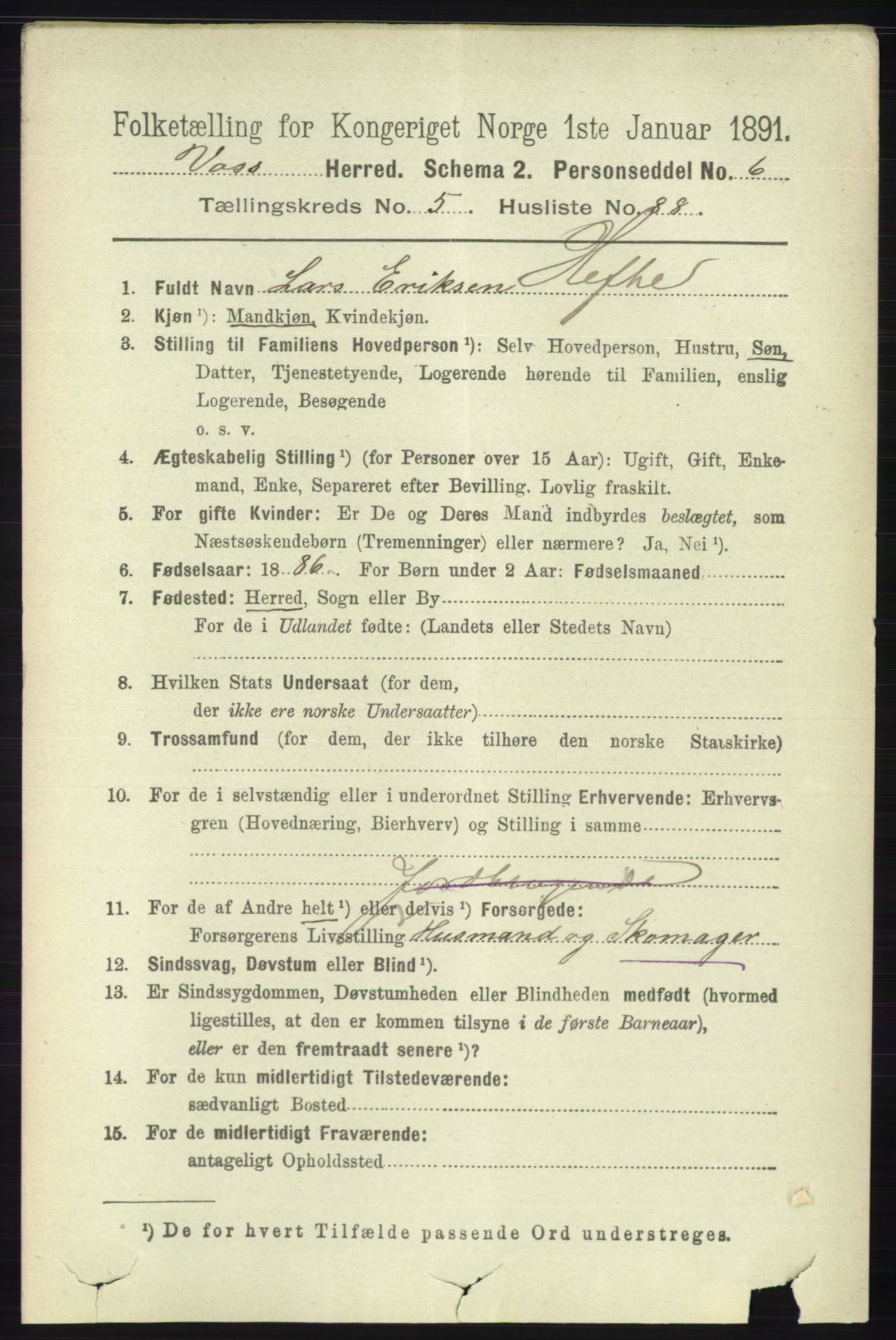 RA, 1891 census for 1235 Voss, 1891, p. 3212