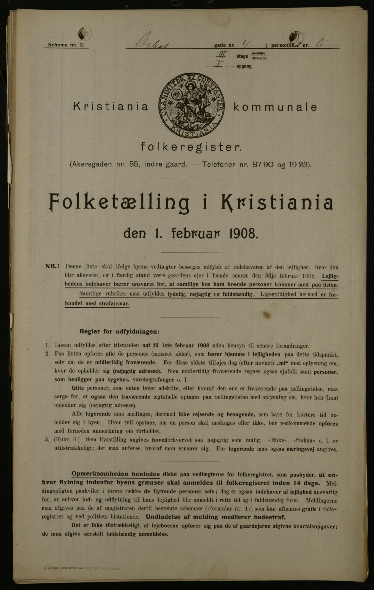 OBA, Municipal Census 1908 for Kristiania, 1908, p. 2055