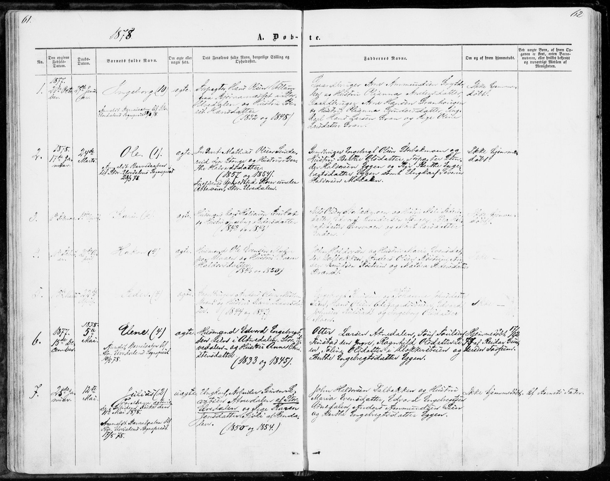 Sollia prestekontor, SAH/PREST-050/H/Ha/Haa/L0001: Parish register (official) no. 1, 1856-1885, p. 61-62