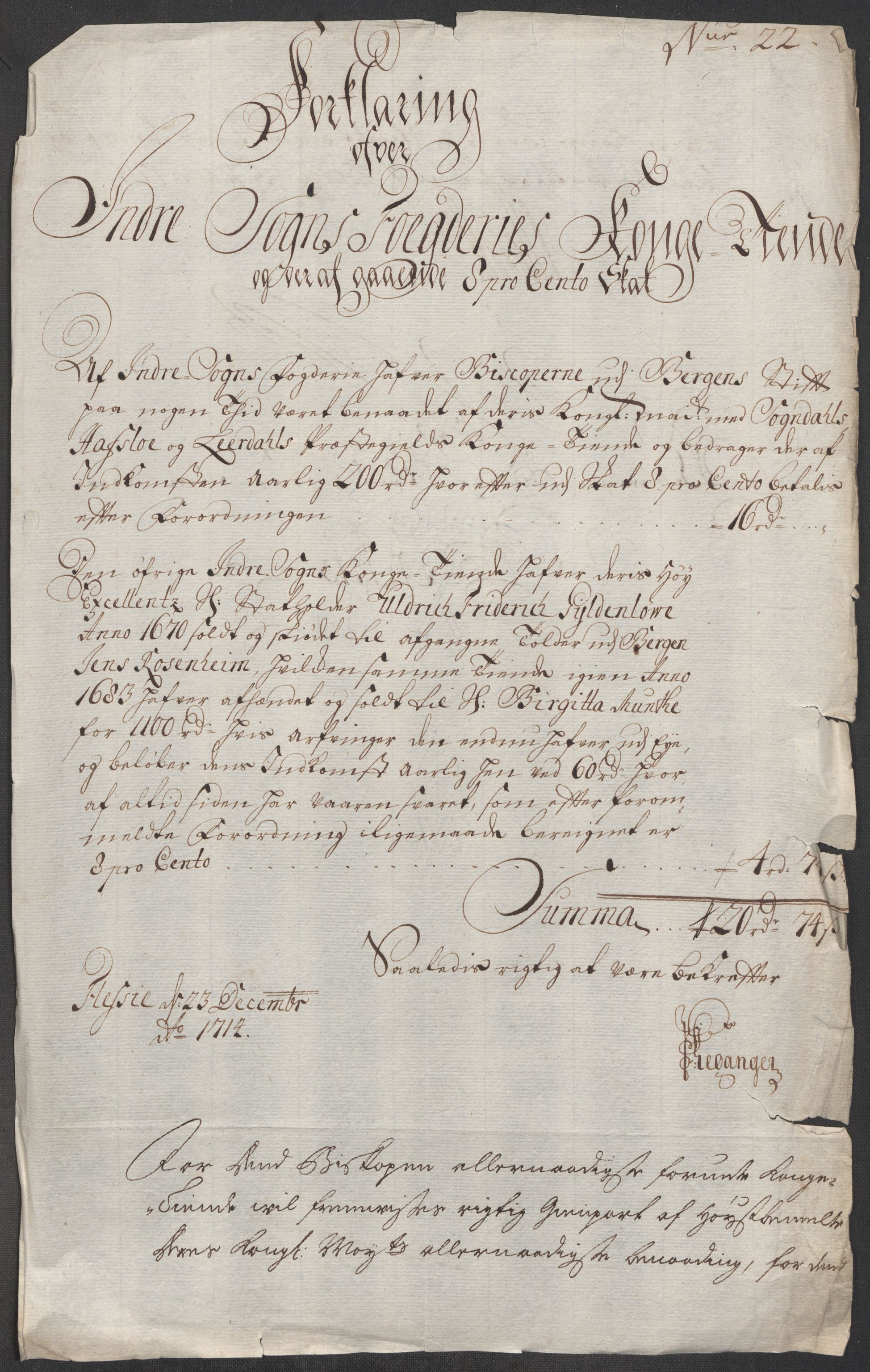 Rentekammeret inntil 1814, Reviderte regnskaper, Fogderegnskap, RA/EA-4092/R52/L3319: Fogderegnskap Sogn, 1713-1714, p. 305