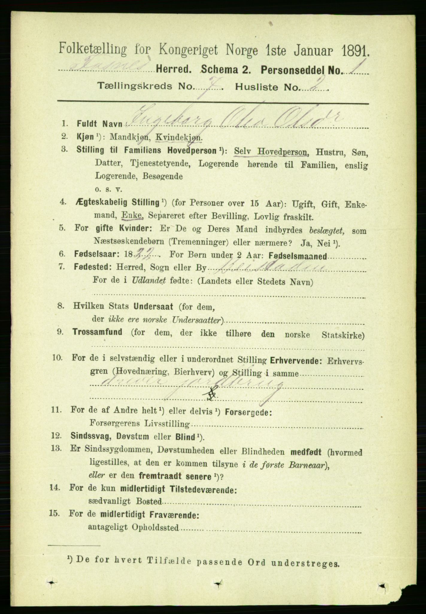 RA, 1891 census for 1748 Fosnes, 1891, p. 3116