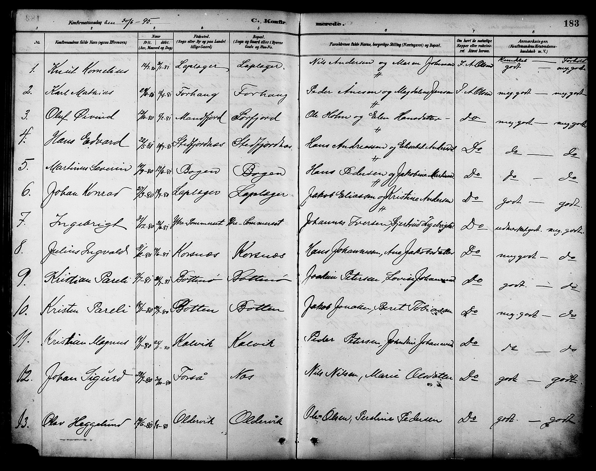 Ministerialprotokoller, klokkerbøker og fødselsregistre - Nordland, AV/SAT-A-1459/861/L0869: Parish register (official) no. 861A04, 1889-1903, p. 183