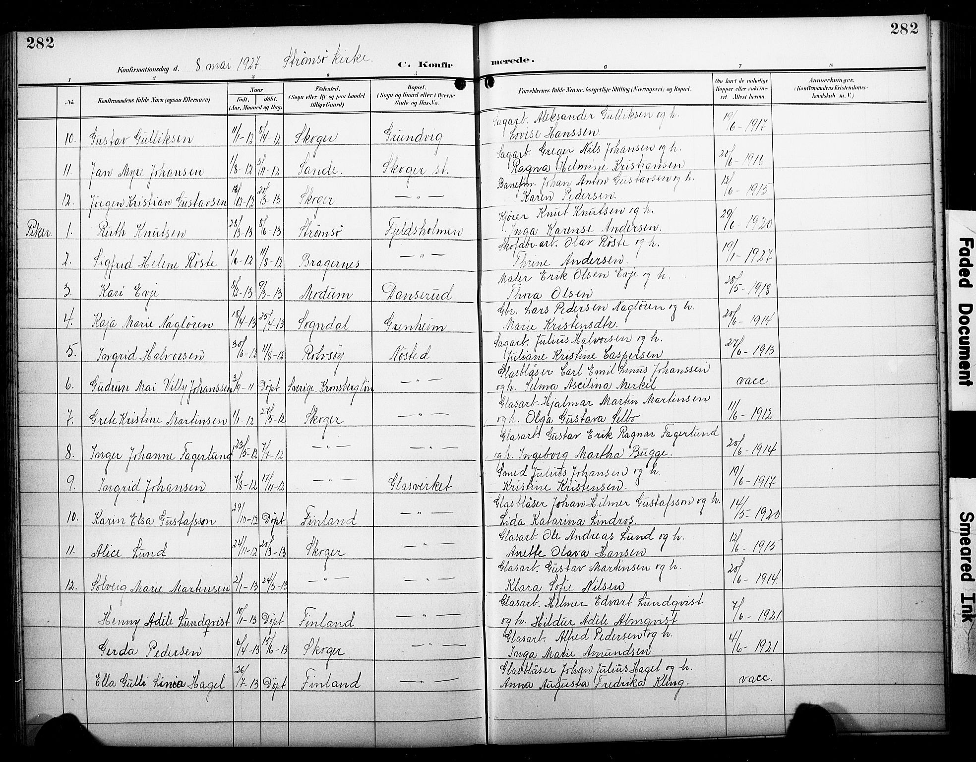 Skoger kirkebøker, AV/SAKO-A-59/G/Ga/L0003: Parish register (copy) no. I 3, 1900-1927, p. 282