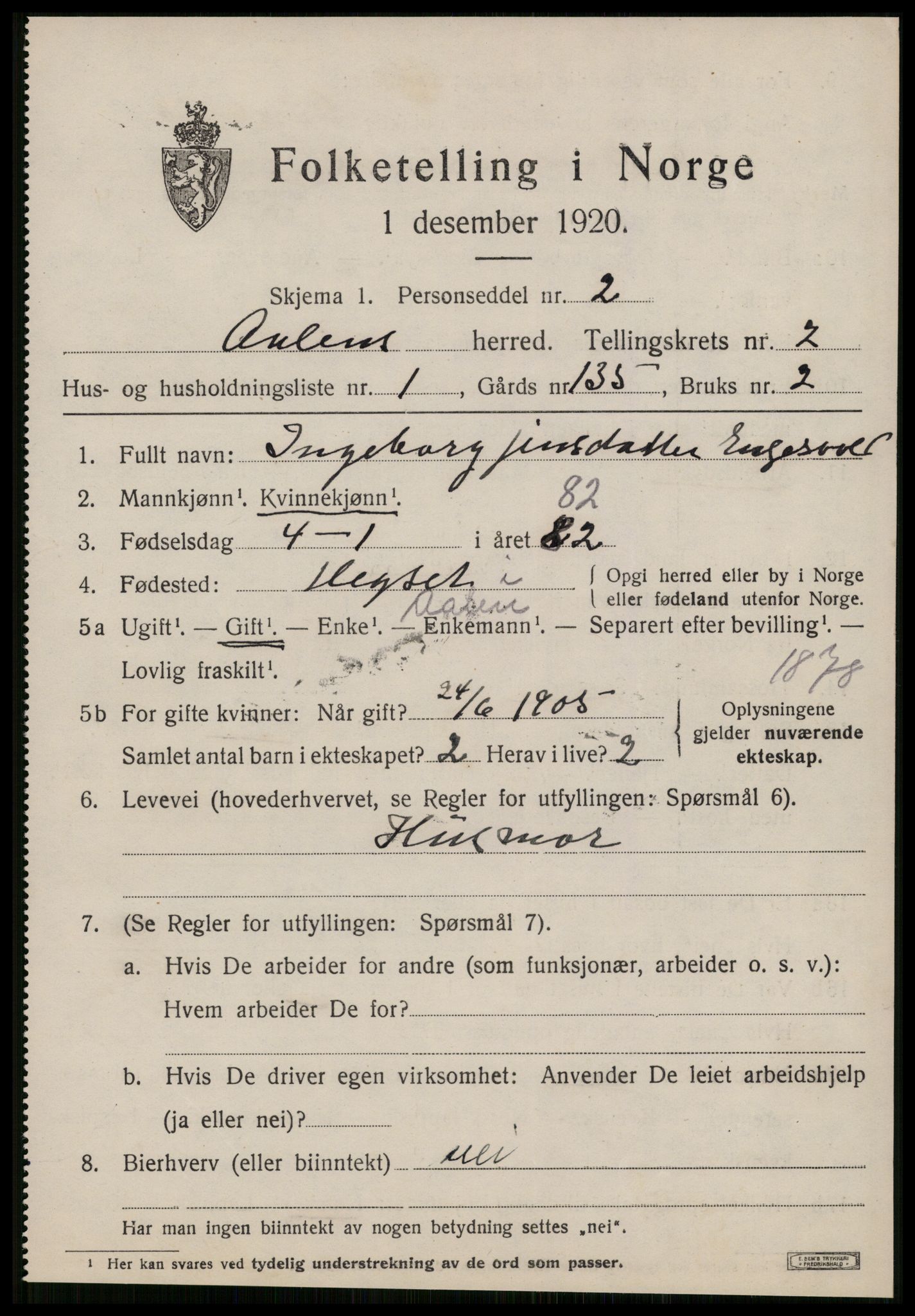 SAT, 1920 census for Ålen, 1920, p. 1204