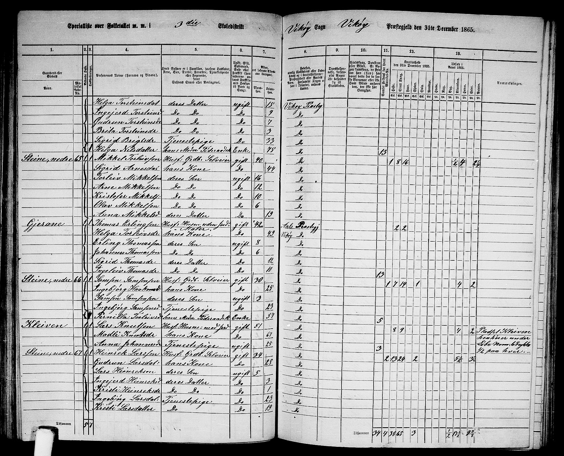 RA, 1865 census for Vikør, 1865, p. 45