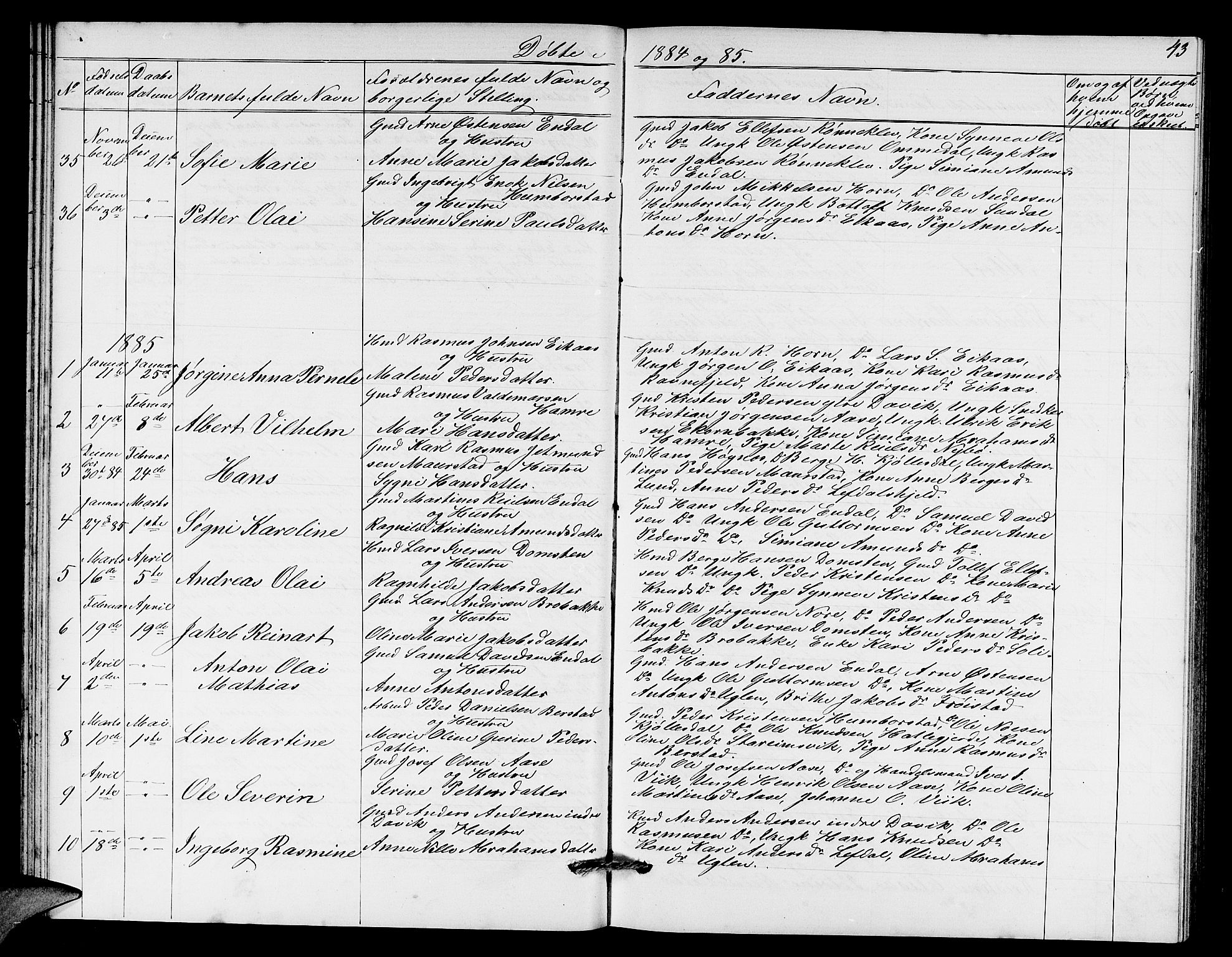 Davik sokneprestembete, AV/SAB-A-79701/H/Hab/Haba/L0001: Parish register (copy) no. A 1, 1866-1889, p. 43