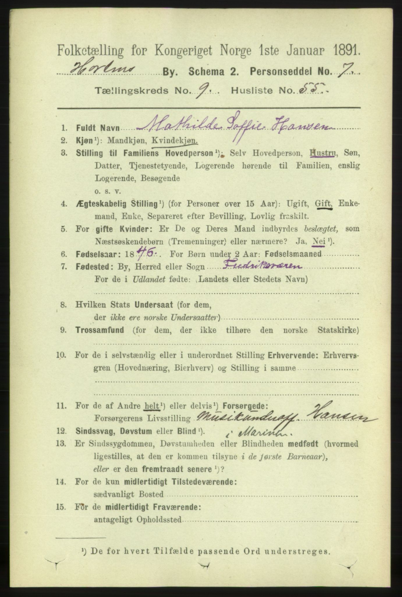 RA, 1891 census for 0703 Horten, 1891, p. 6152