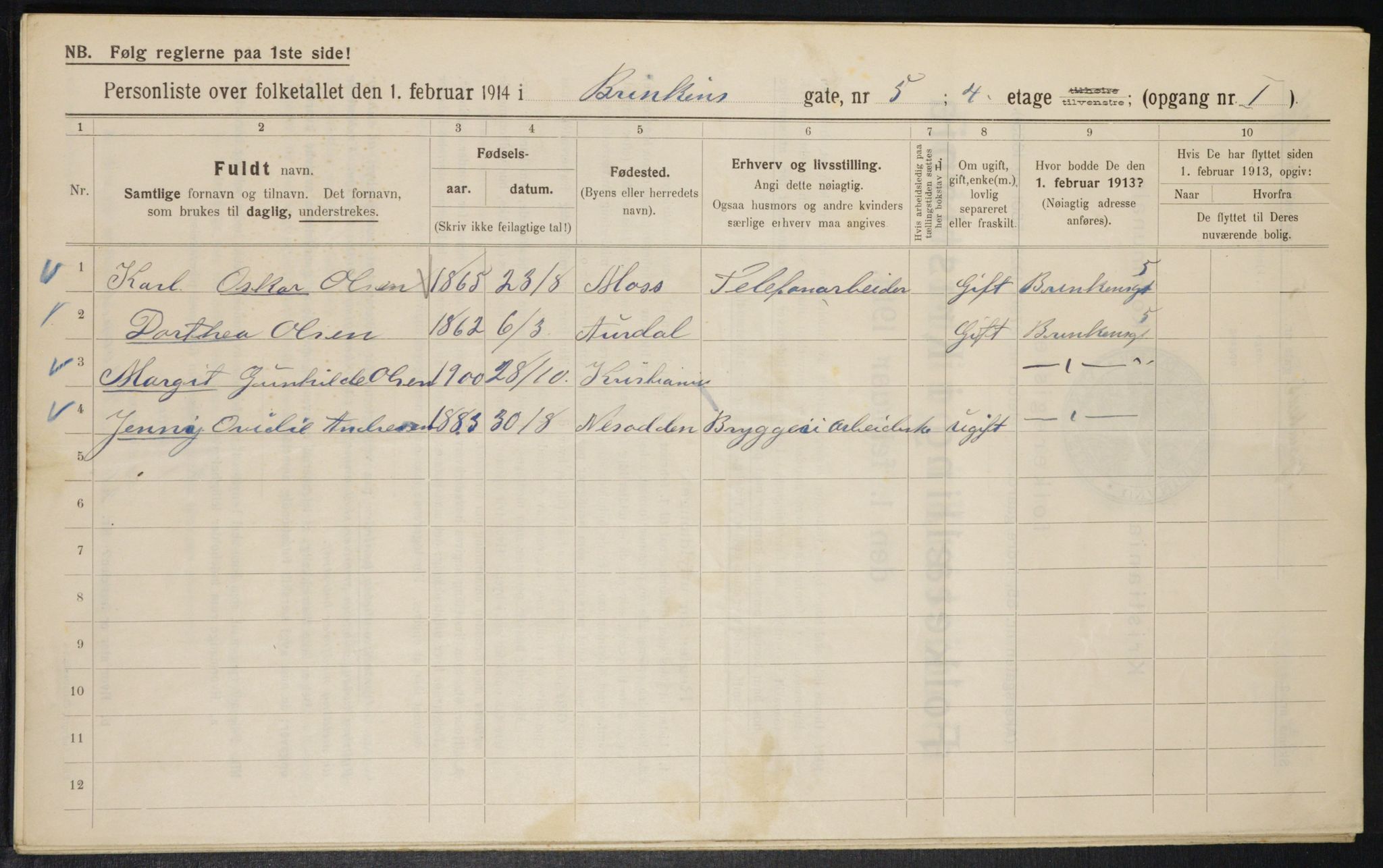 OBA, Municipal Census 1914 for Kristiania, 1914, p. 8835